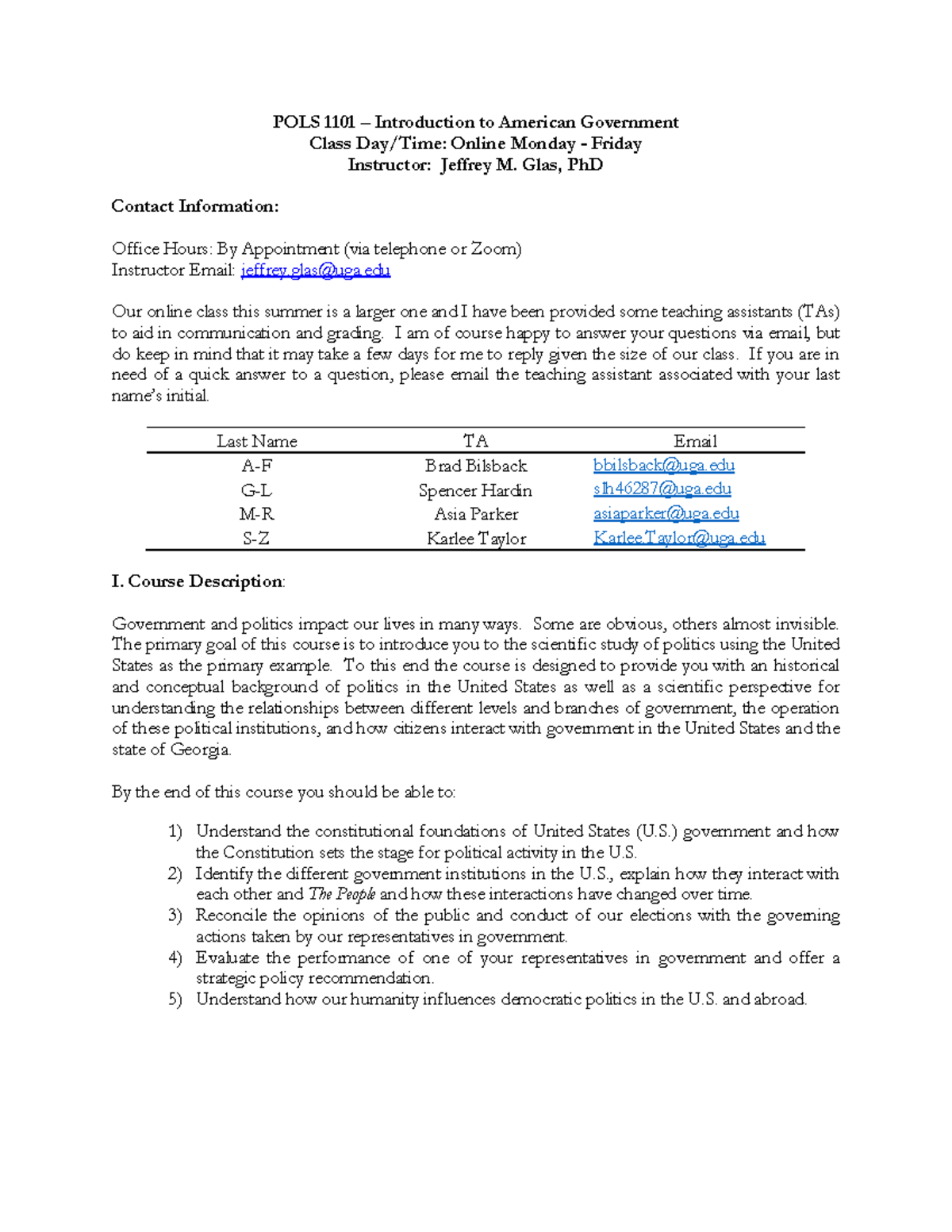 POLS 1101 - May Session Syllabus - POLS 1101 – Introduction To American ...