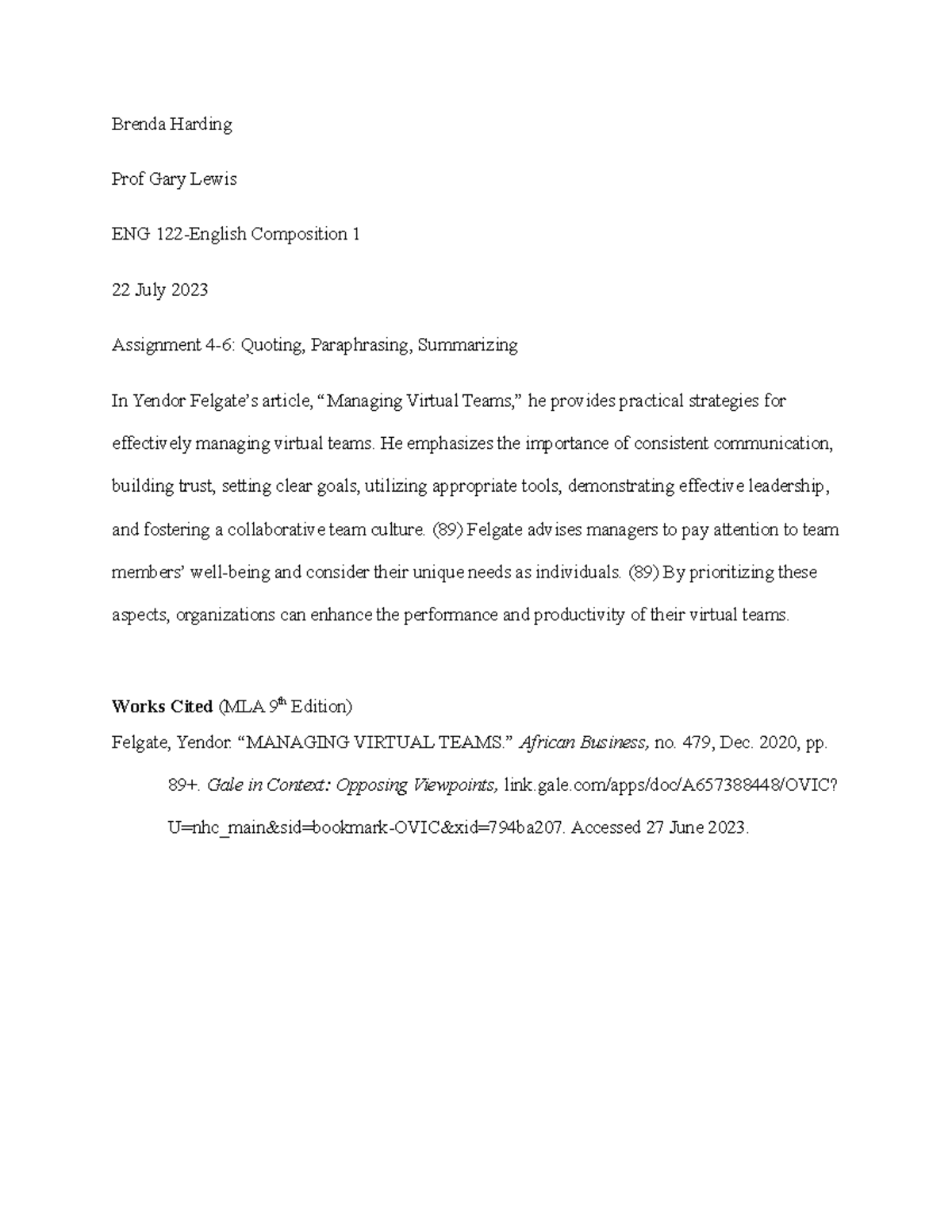 4 6 assignment quoting paraphrasing and summarizing managing virtual teams