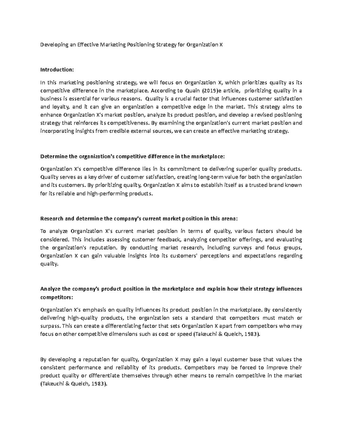 Developing an Effective Marketing Positioning Strategy for Organization