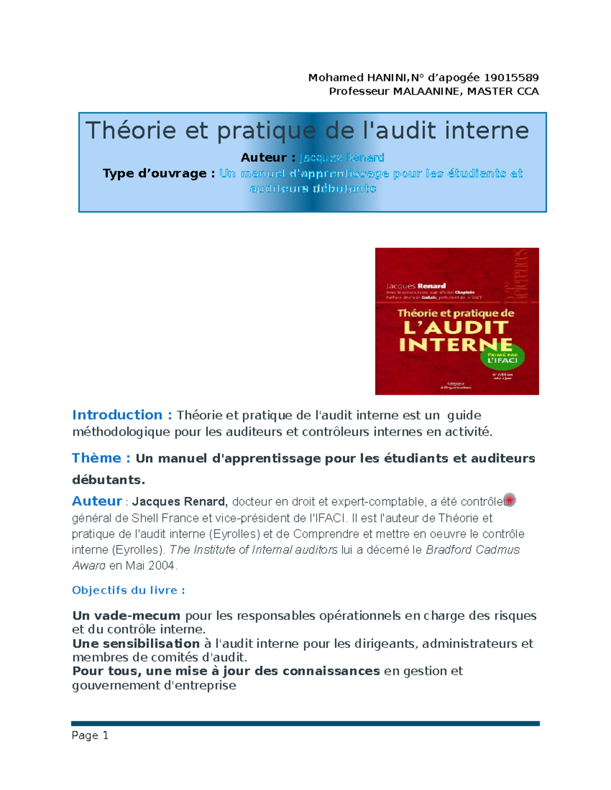 Fiche De Lecture De Théorie Et Pratique De L'audit Interne - Mohamed ...