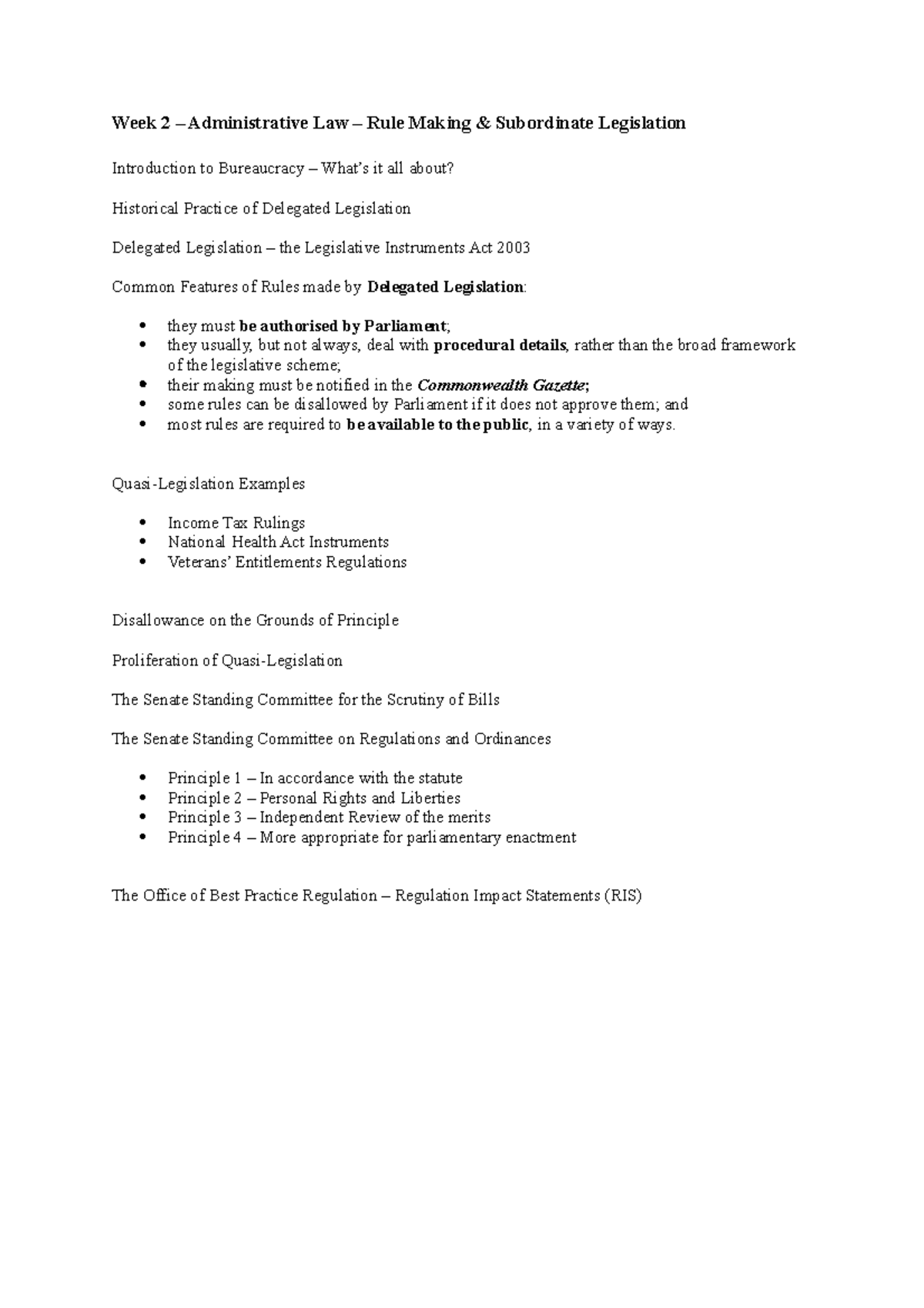 Admin Law Week 2 L2 Rule making and subordinate legislation - Week 2 ...