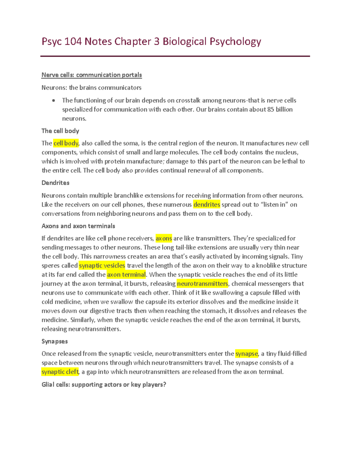 Intro Psychology 104 notes Chapter 3 - Psyc 104 Notes Chapter 3 ...