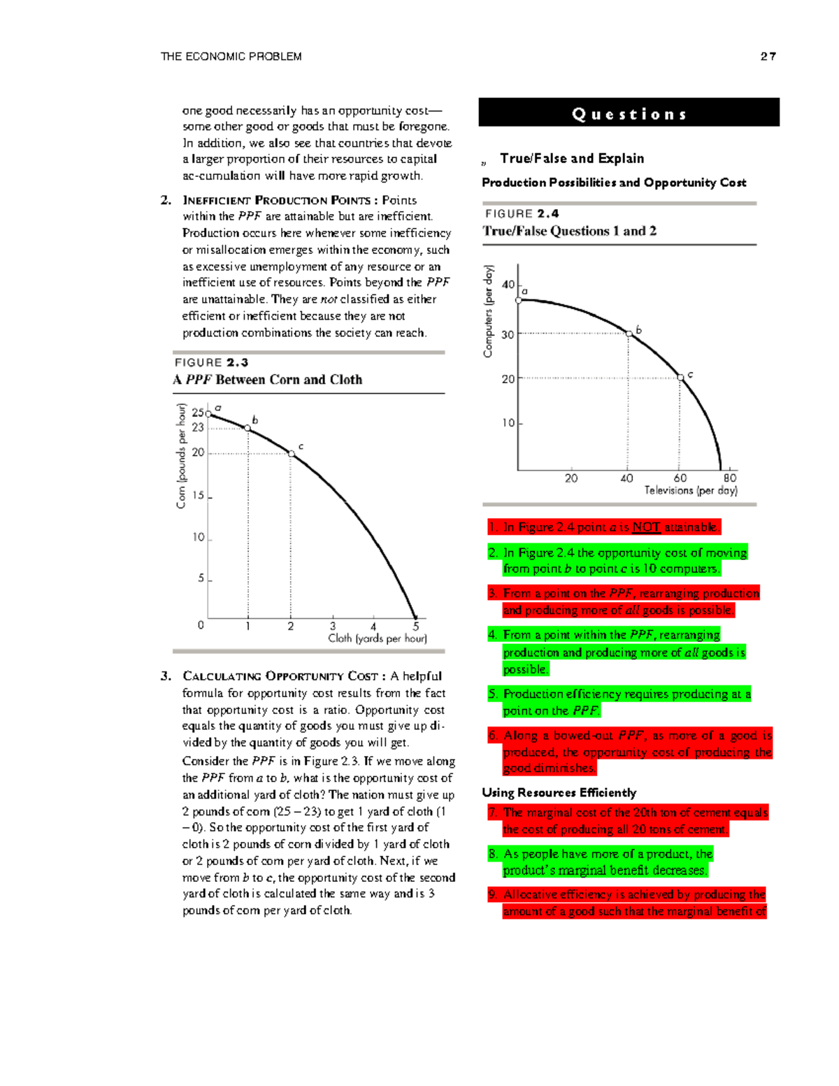 Chapter 2 Seminar answe - THE ECONOMIC PROBLEM 2 7 one good necessarily ...