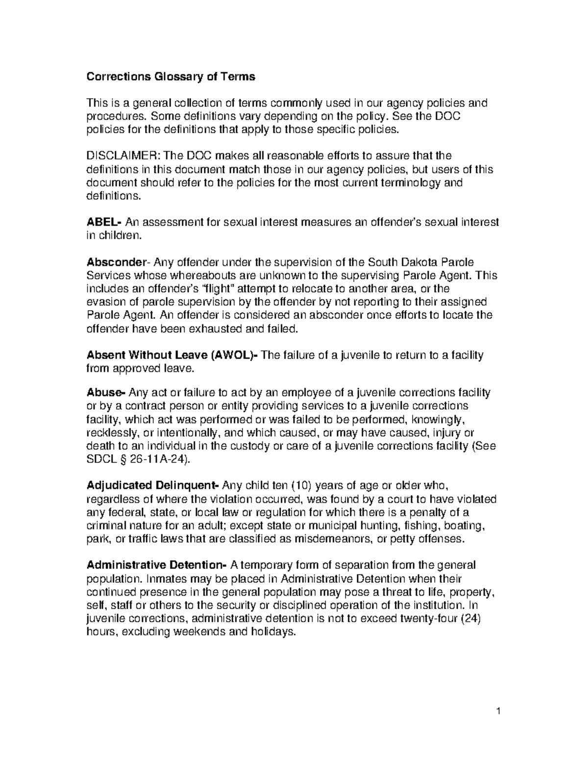 Corrections Glossary of Terms - Some definitions vary depending on the ...