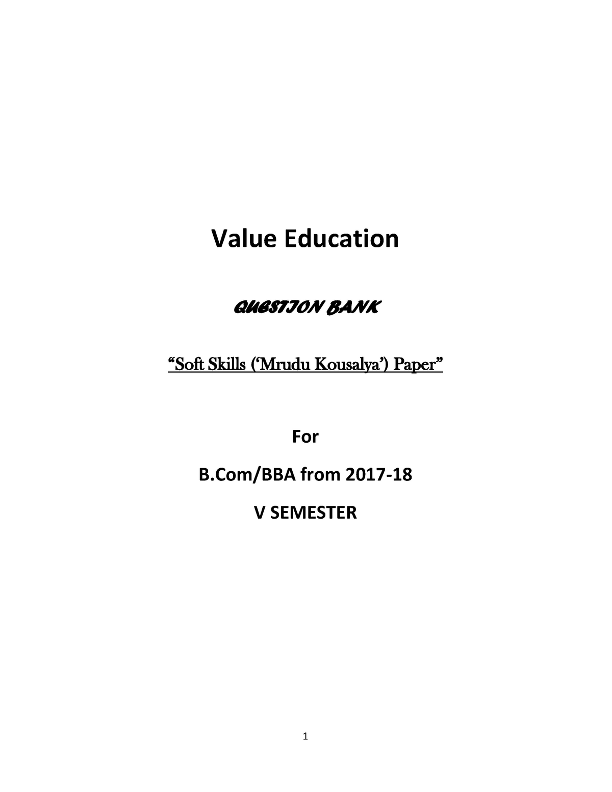 value education question paper bangalore university