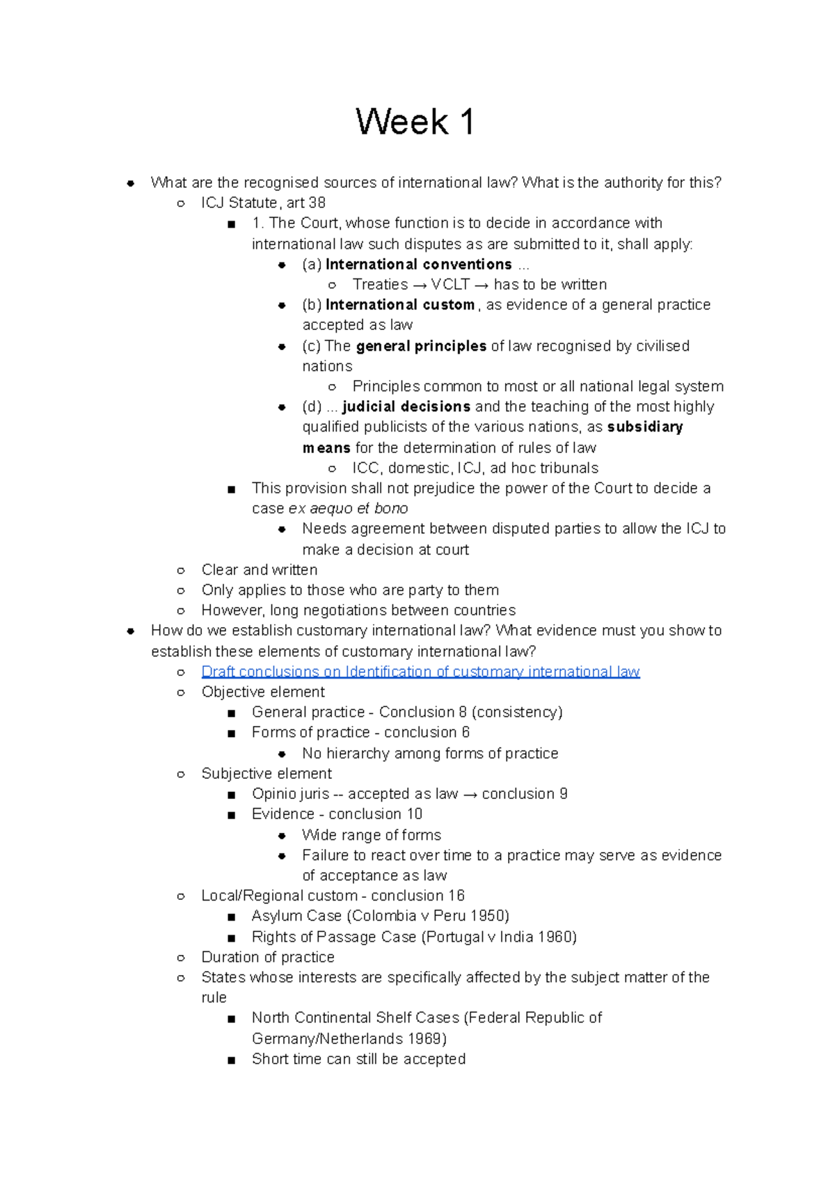 Intl Law Tutes - Tutorial Notes - Week 1 What are the recognised ...