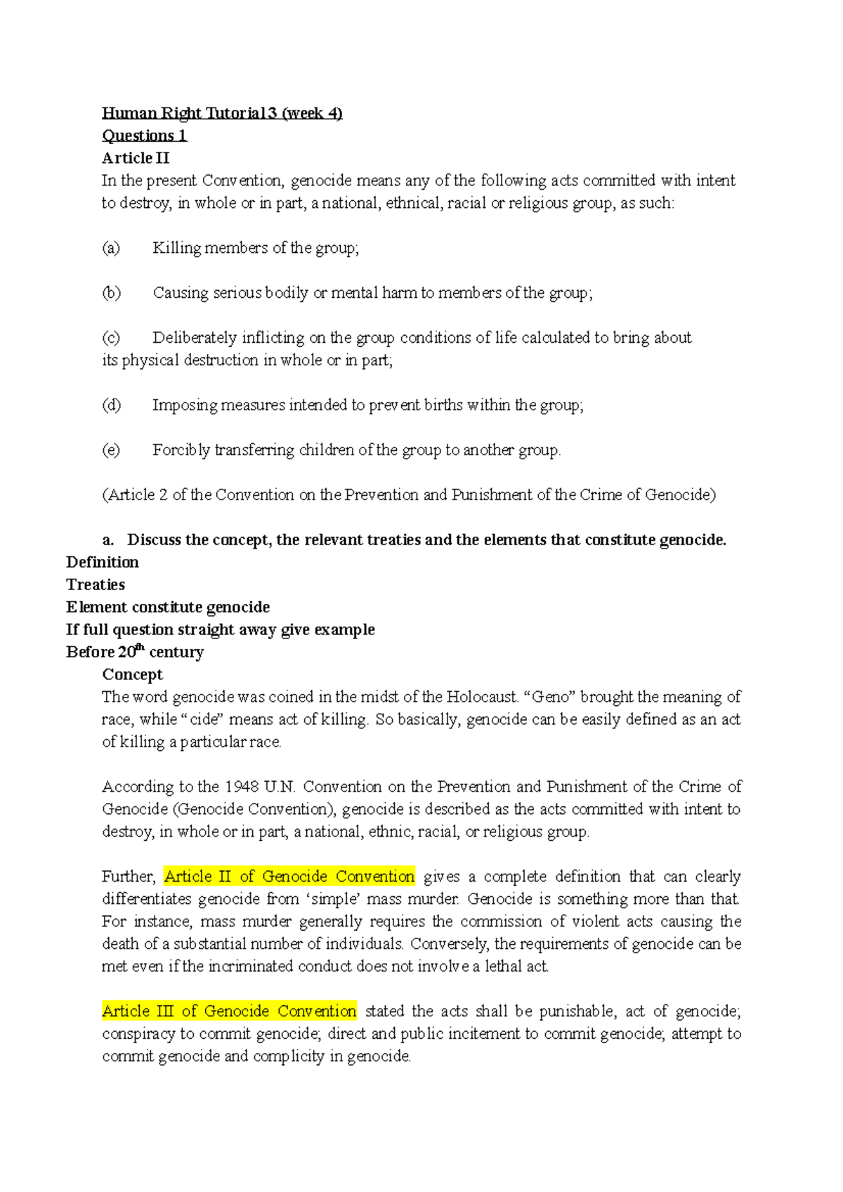 Human right tutorial 3 week 4 - Human Rights Law - MMU - Studocu