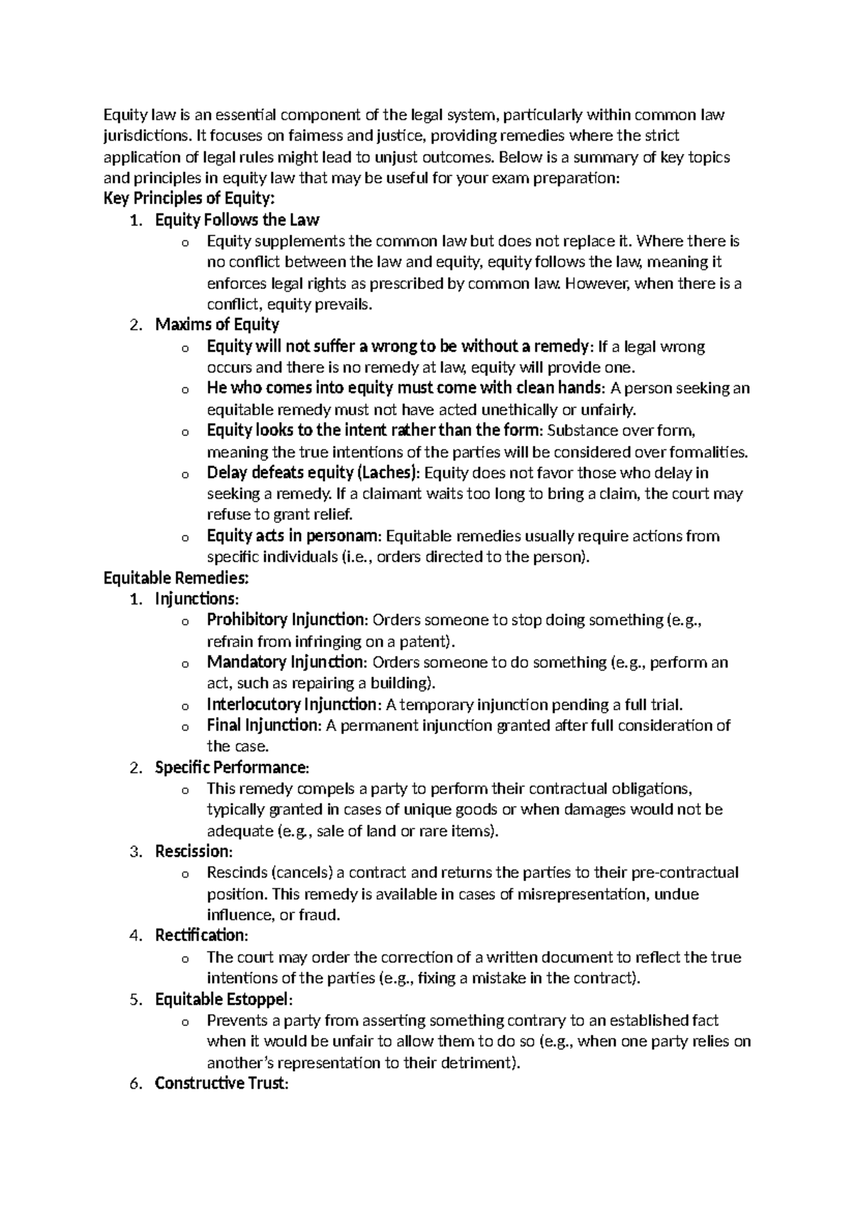 Equity law - Summary - Equity law is an essential component of the ...