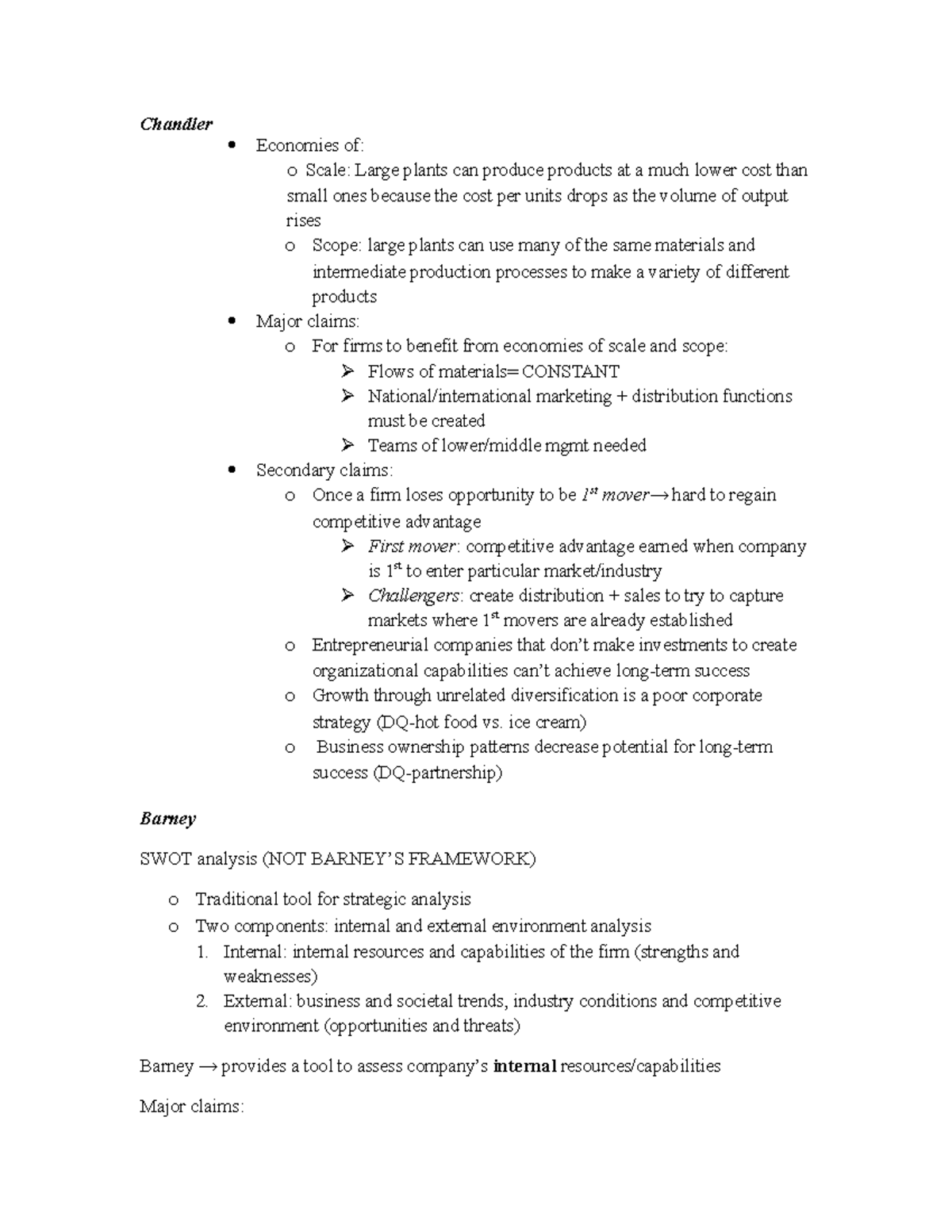 finals comm 210 Chandler Economies of o Scale Large plants can