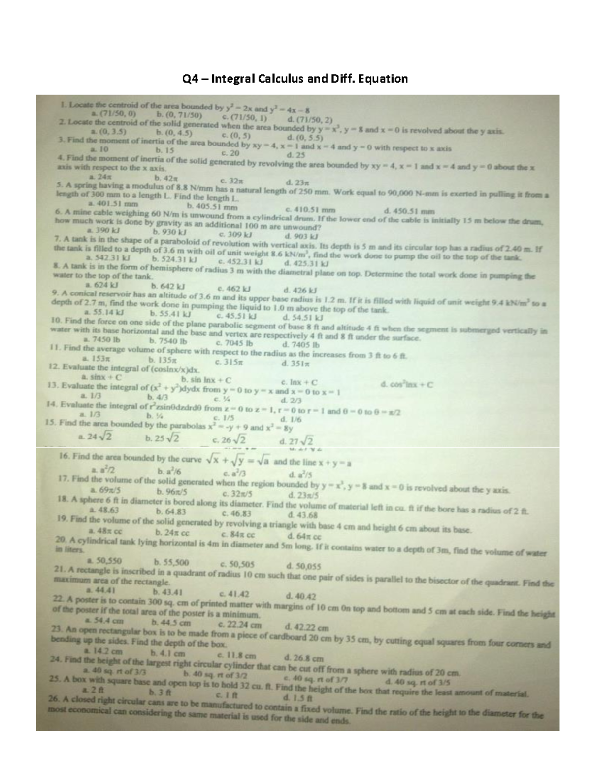 Exam 15 October Autumn 2019, questions - Calculus 1 - Q4 – Integral ...