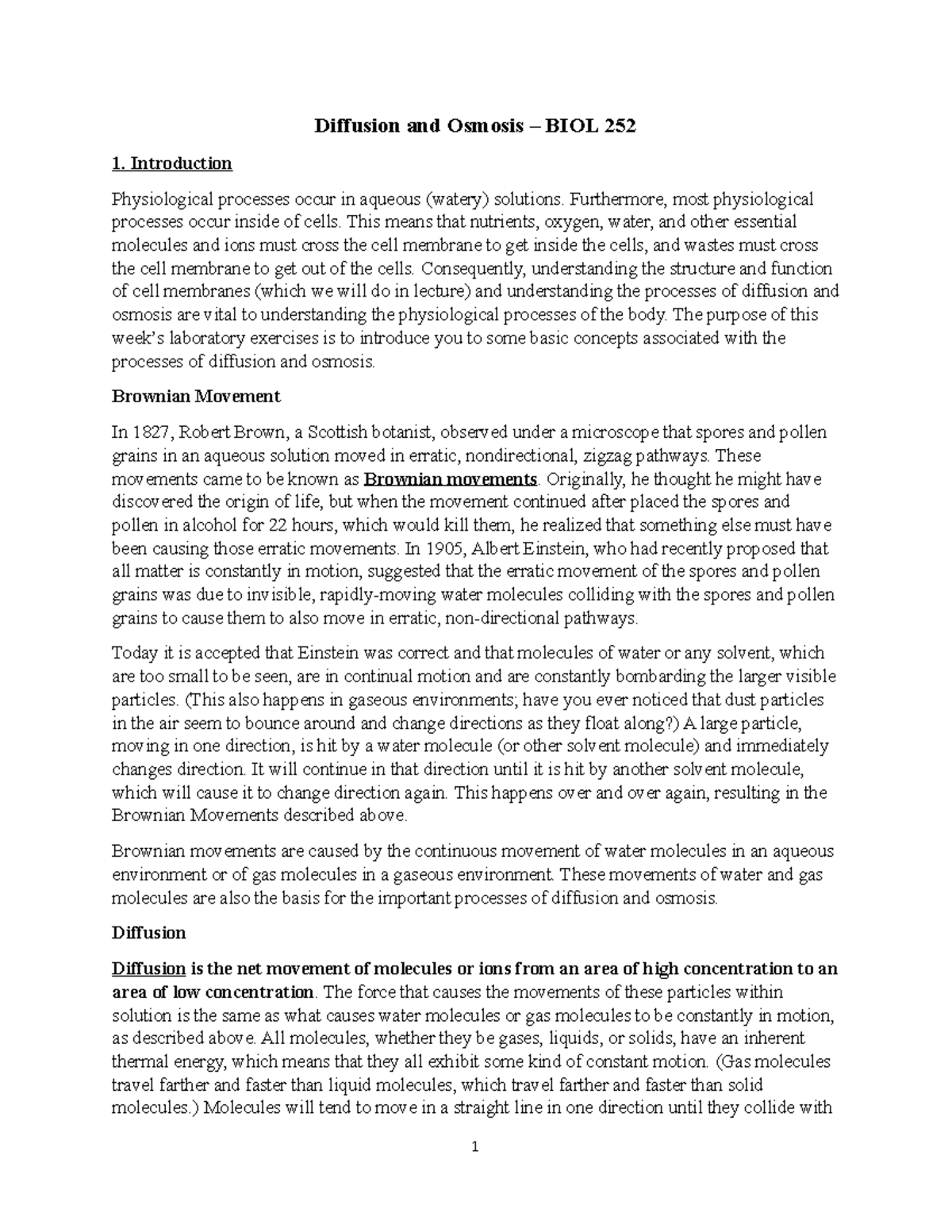 Diffusion and Osmosis Lab BIOL 109 Ferris State Studocu