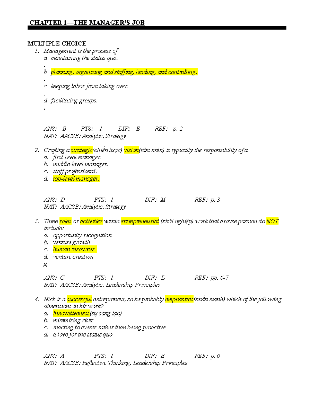 MGT-1 - CHAPTER 1—THE MANAGER'S JOB MULTIPLE CHOICE 1. Management Is ...