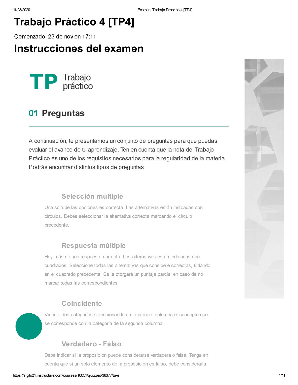 Examen Trabajo Práctico 4 [TP4] 85de100 - Trabajo Práctico 4 [TP4 ...