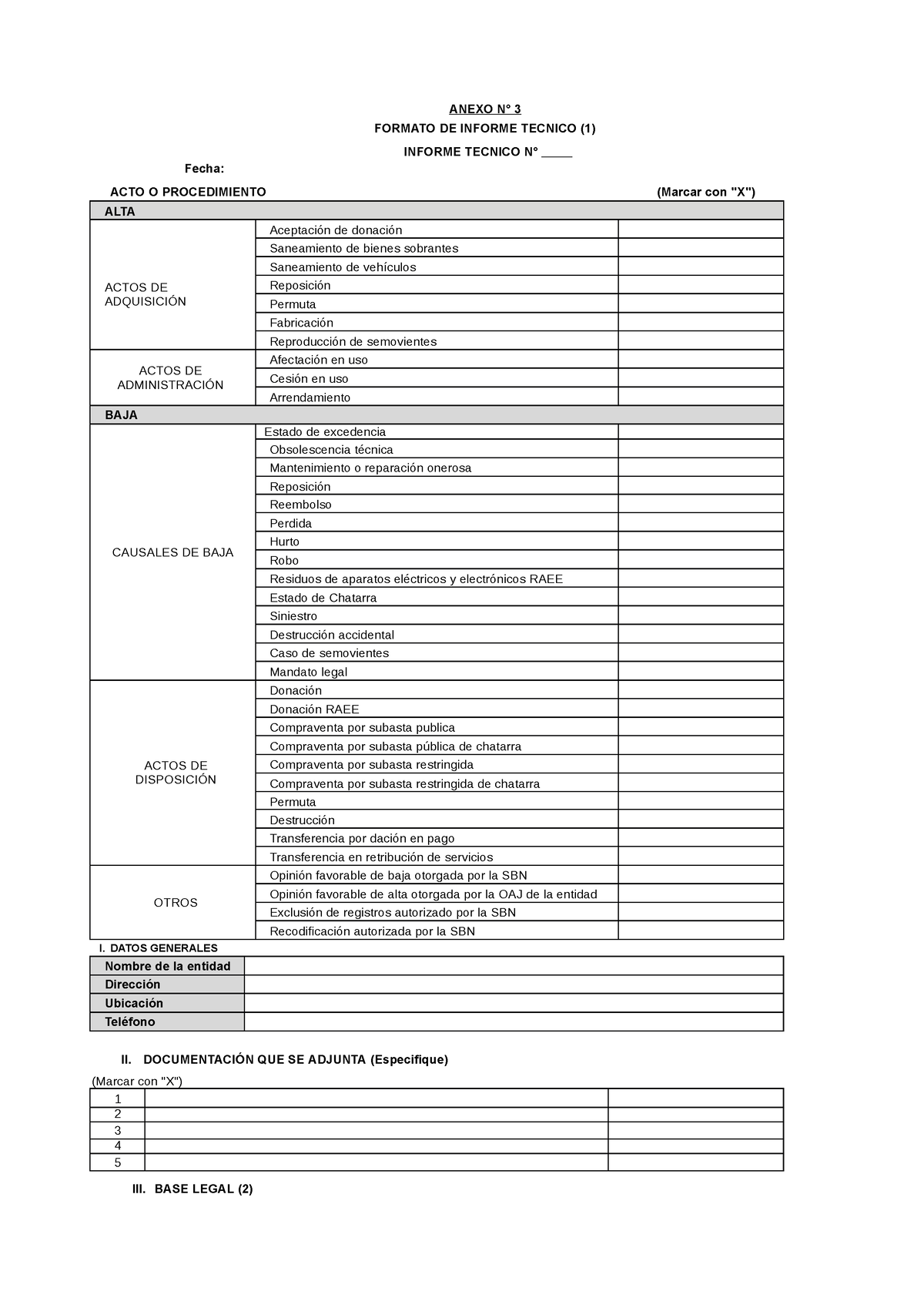 Formatos Para Toma De Inventario 1 Anexo N° 3 Formato De Informe Tecnico 1 Informe Tecnico N 0604