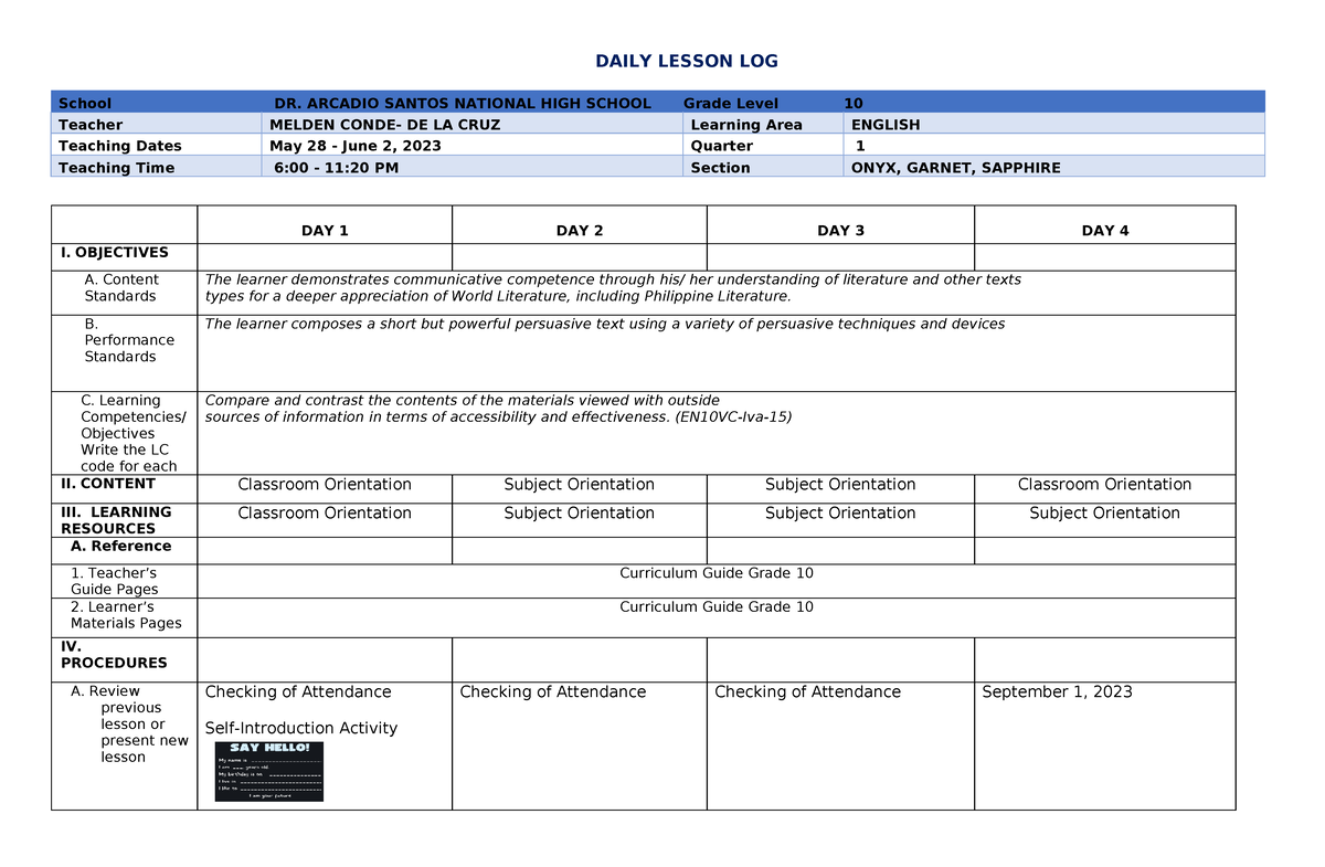 August-29-SEPT1 - DLL - DAILY LESSON LOG School DR. ARCADIO SANTOS ...