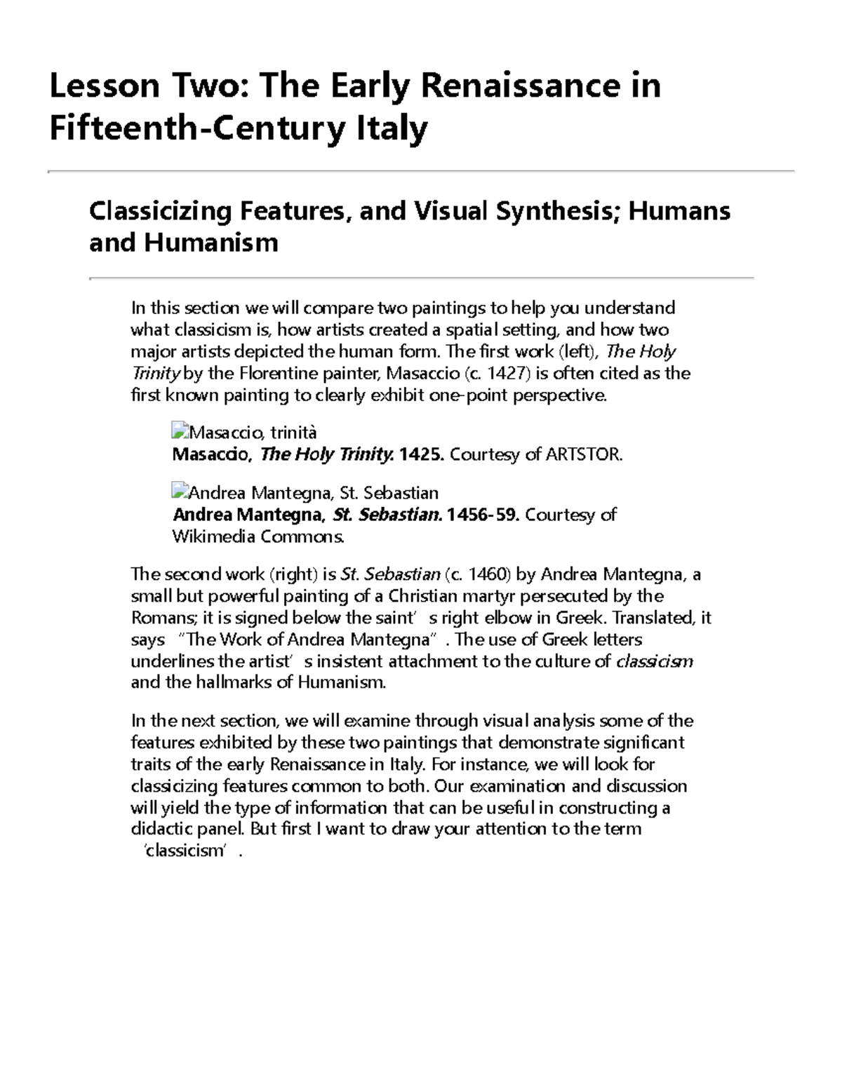 Classicizing Features, and Visual Synthesis; Humans and Humanism
