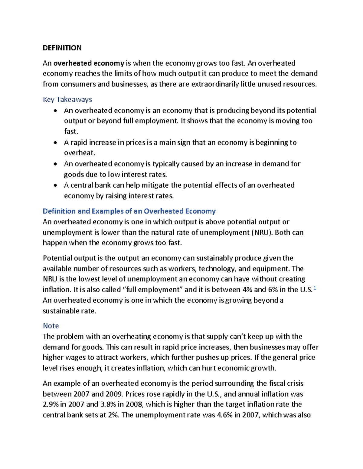 Definition and Examples of an Overheated Economy Studocu