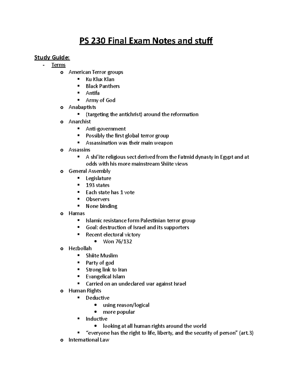 PS 230 Final Exam Notes And Stuff - PS 230 Final Exam Notes And Stuf ...