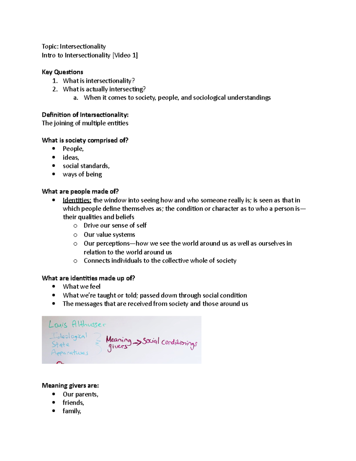 Intersectionality notes Topic Intersectionality Intro to