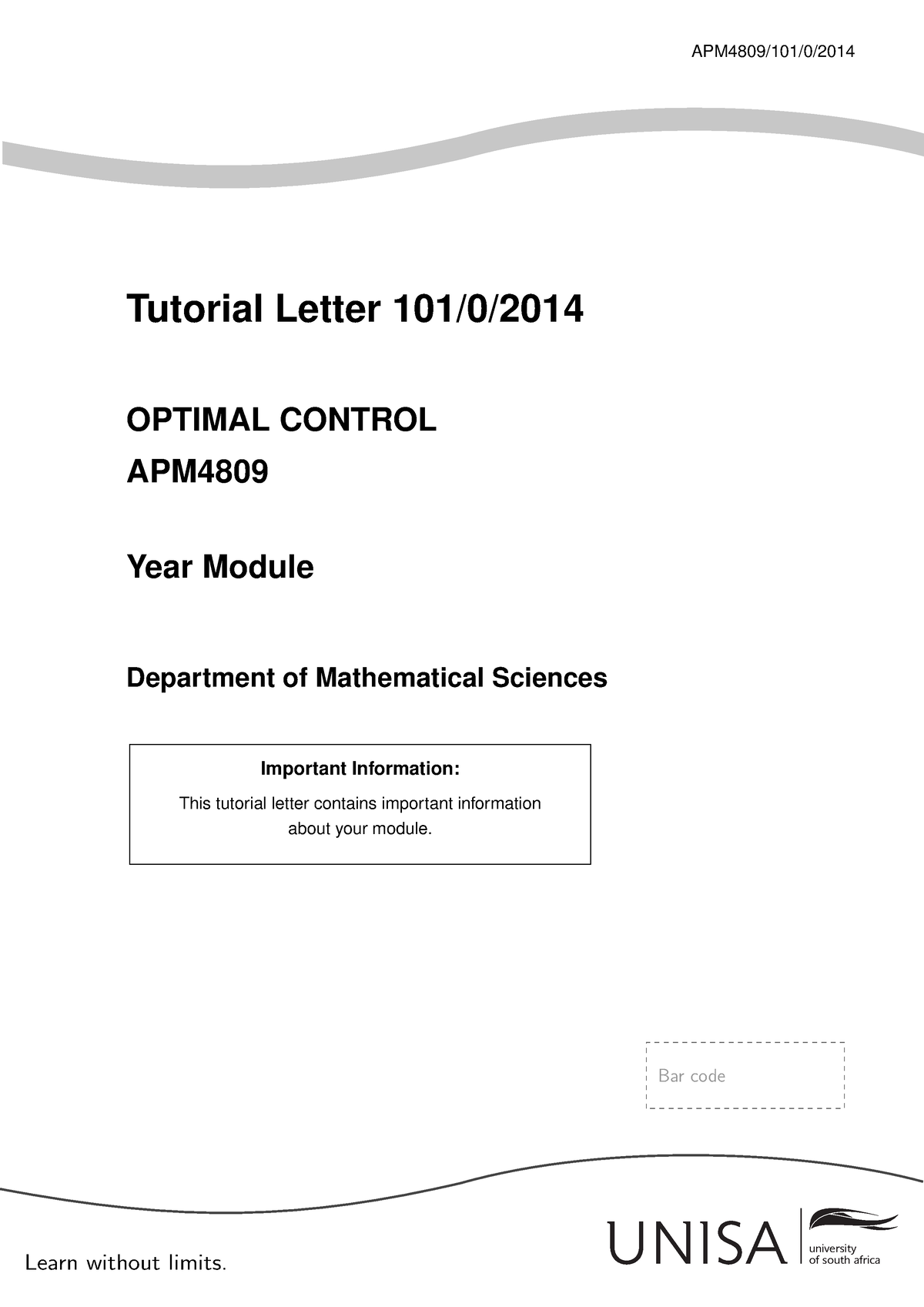 101 2014 0 B - Applied Mathematics - APM4809/101/0/ Tutorial Letter 101 ...