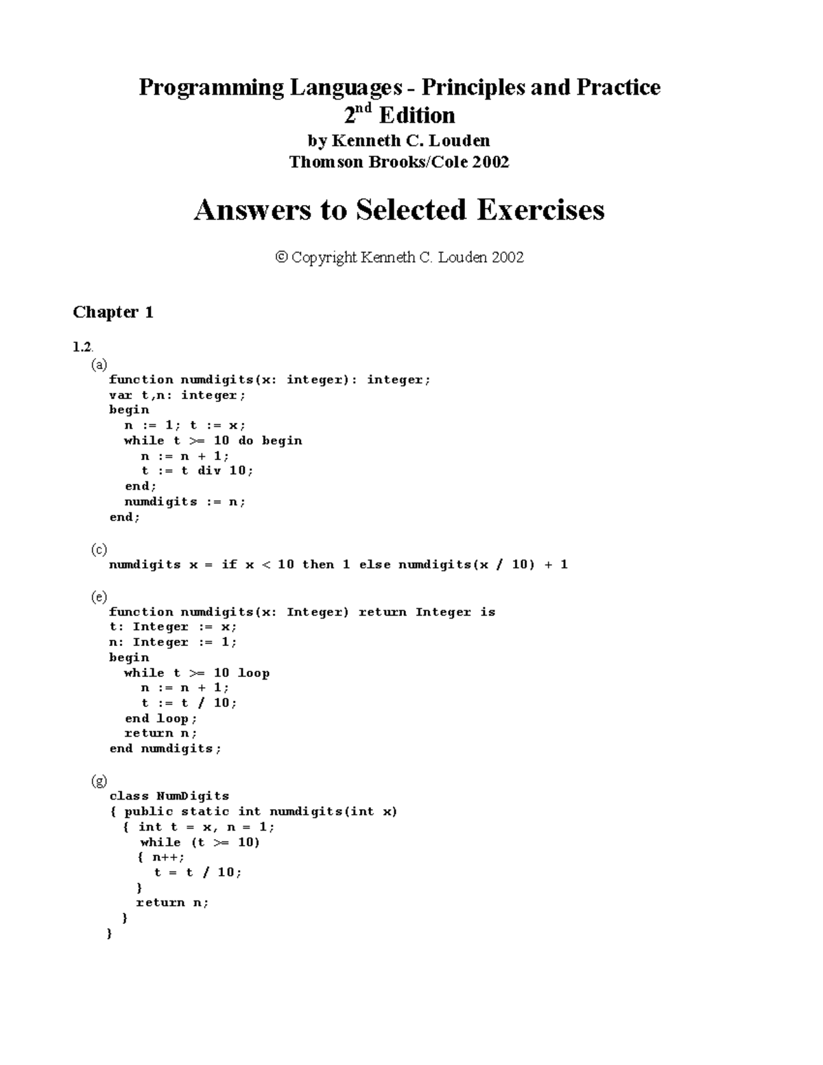 PPL Solution Notes - Programming Languages - Principles and Practice 2 ...