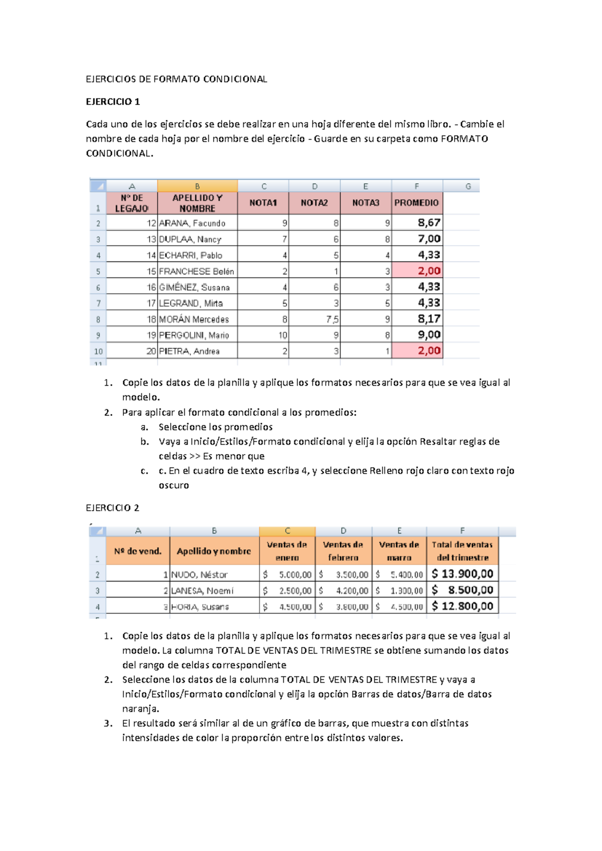 Ejercicios DE Formato Condicional - EJERCICIOS DE FORMATO CONDICIONAL ...