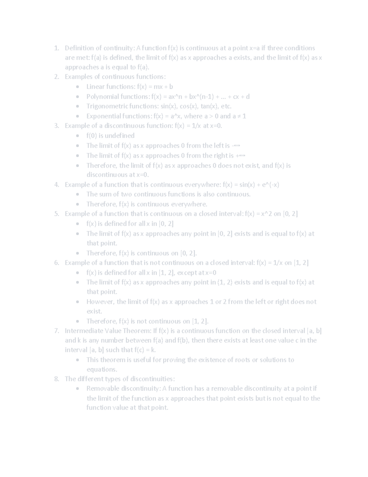 Continuity Calculus 1 Notes and Example Problems Definition of