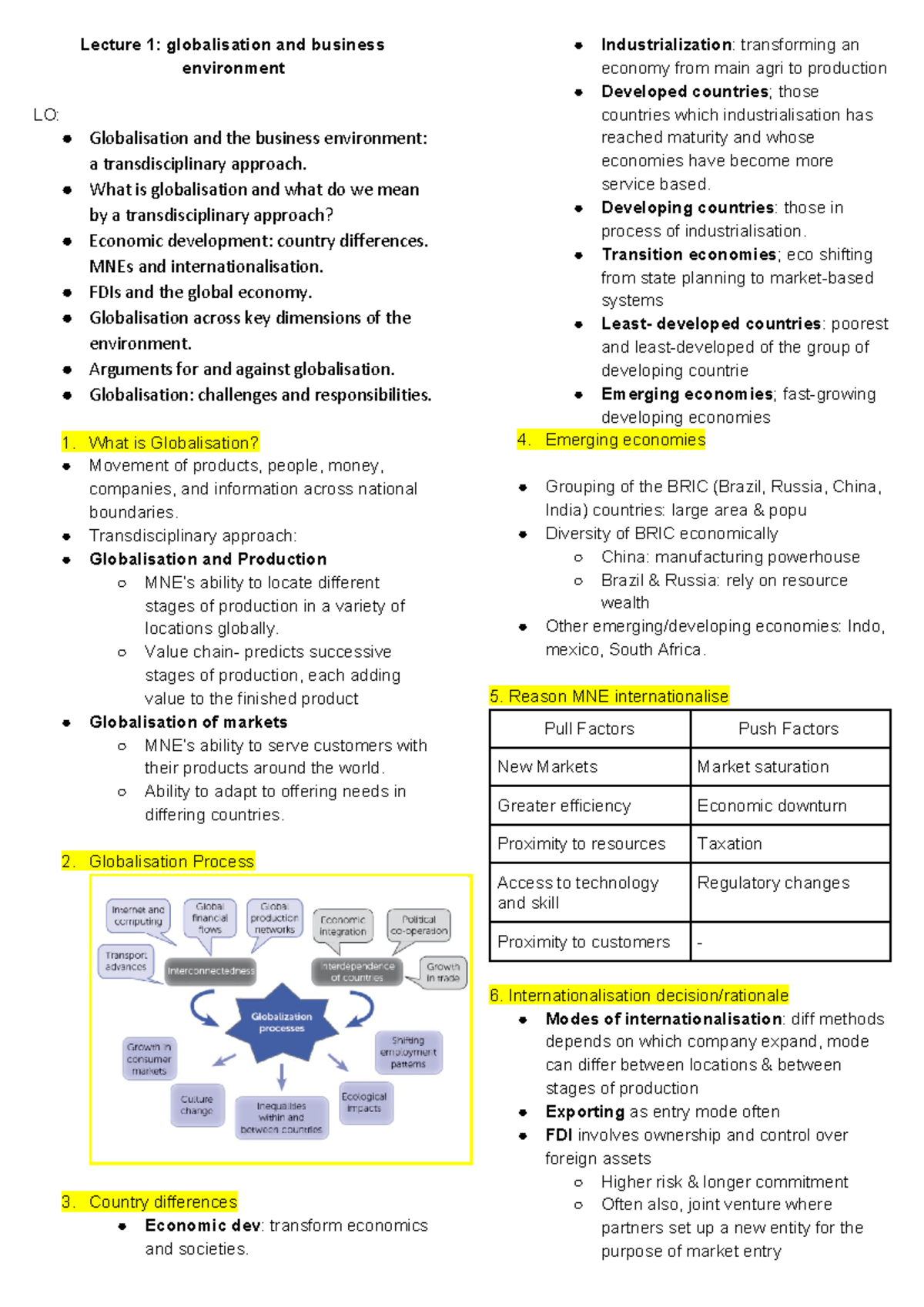 IBUS2302 lecture notes Week 1 & 2 - Lecture 1: globalisation and ...