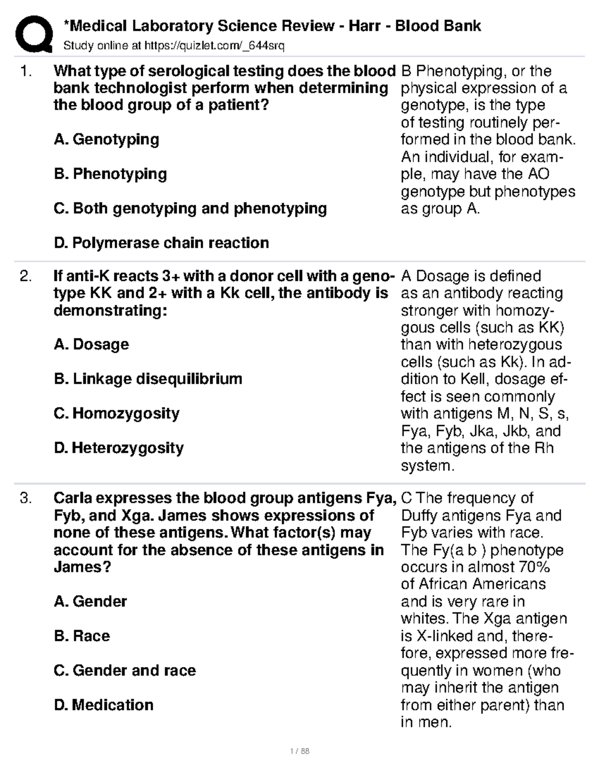Medical Laboratory Science Review Harr Blood Bank Study online at