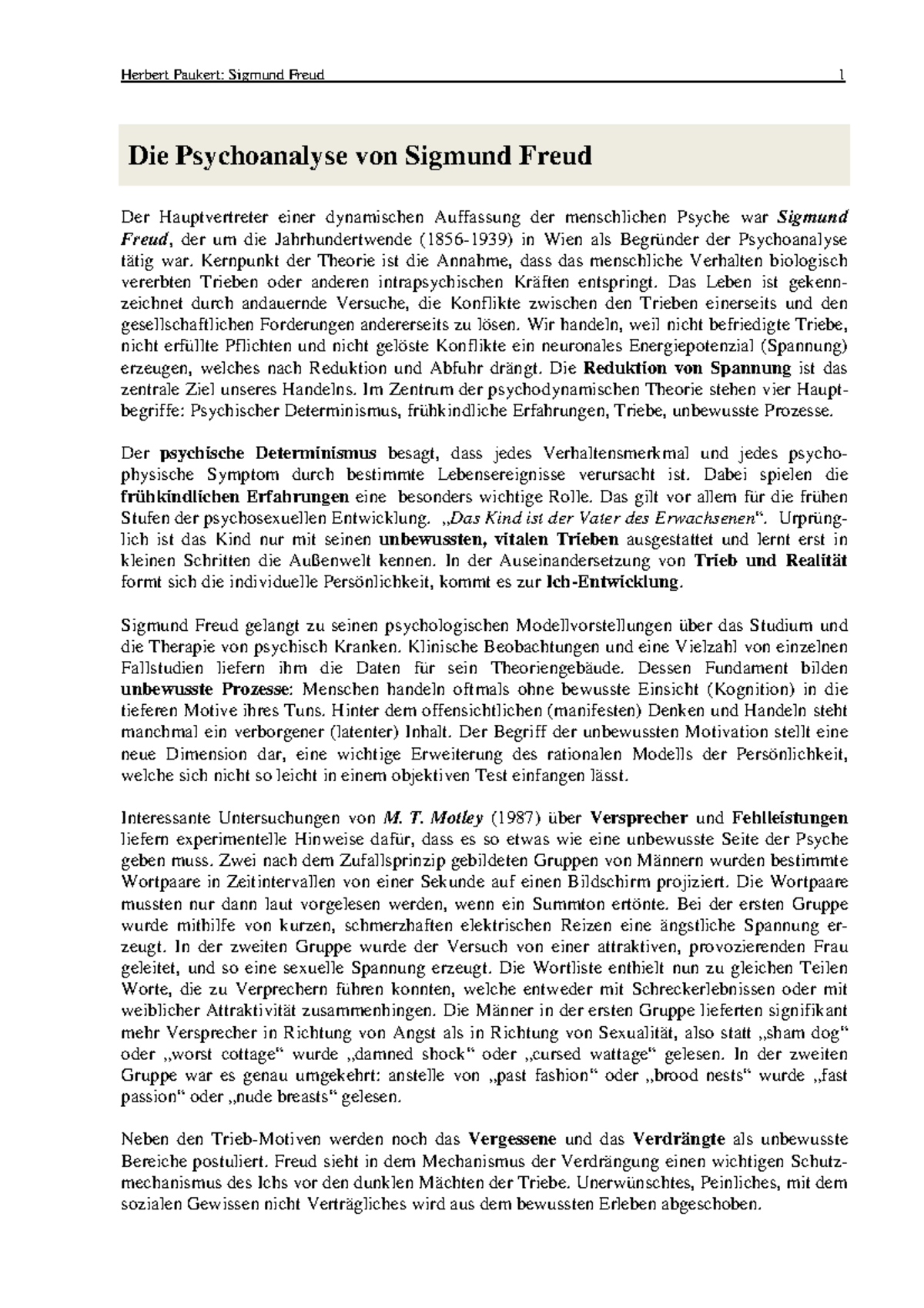 Sigmund Freud Theorie Zusammenfassung Freud Psychologie zusammenfassung - Die Psychoanalyse von Sigmund Freud