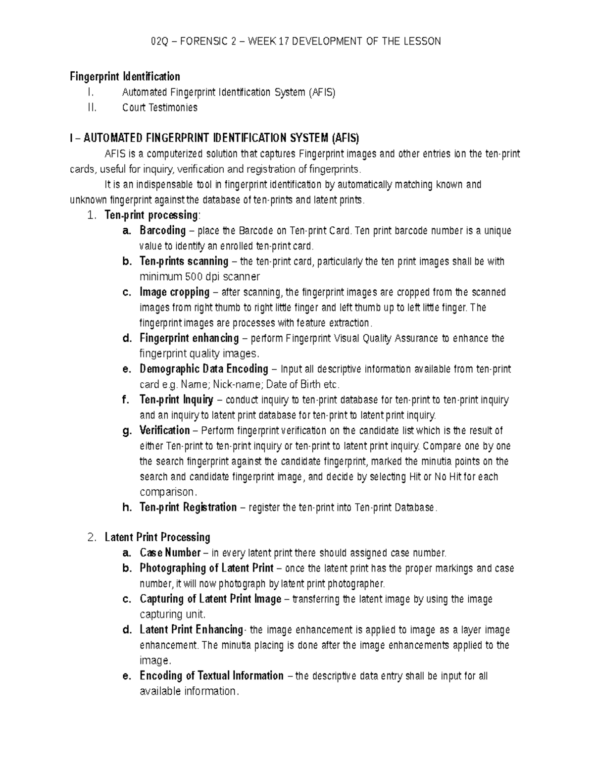 05Q Forensic 2 WEEK 17 Development OF THE Lesson - 02Q – FORENSIC 2 ...