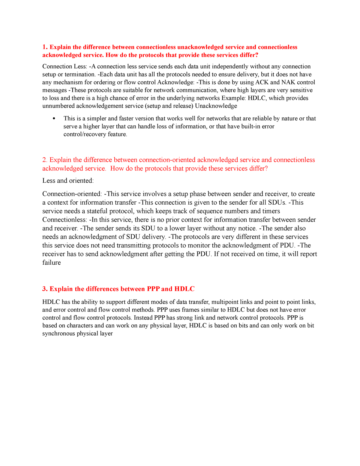 Copy NWC203c PE SU23 - 1. Explain The Difference Between Connectionless ...