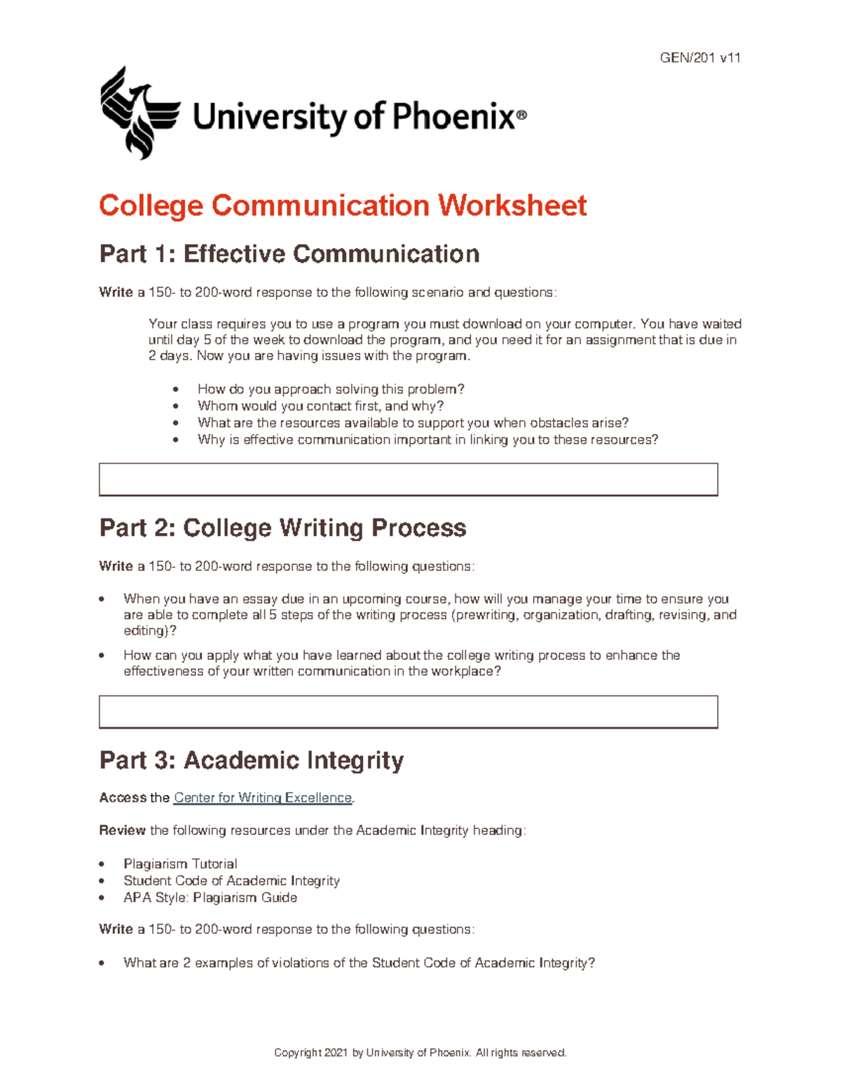 communication assignments for college students