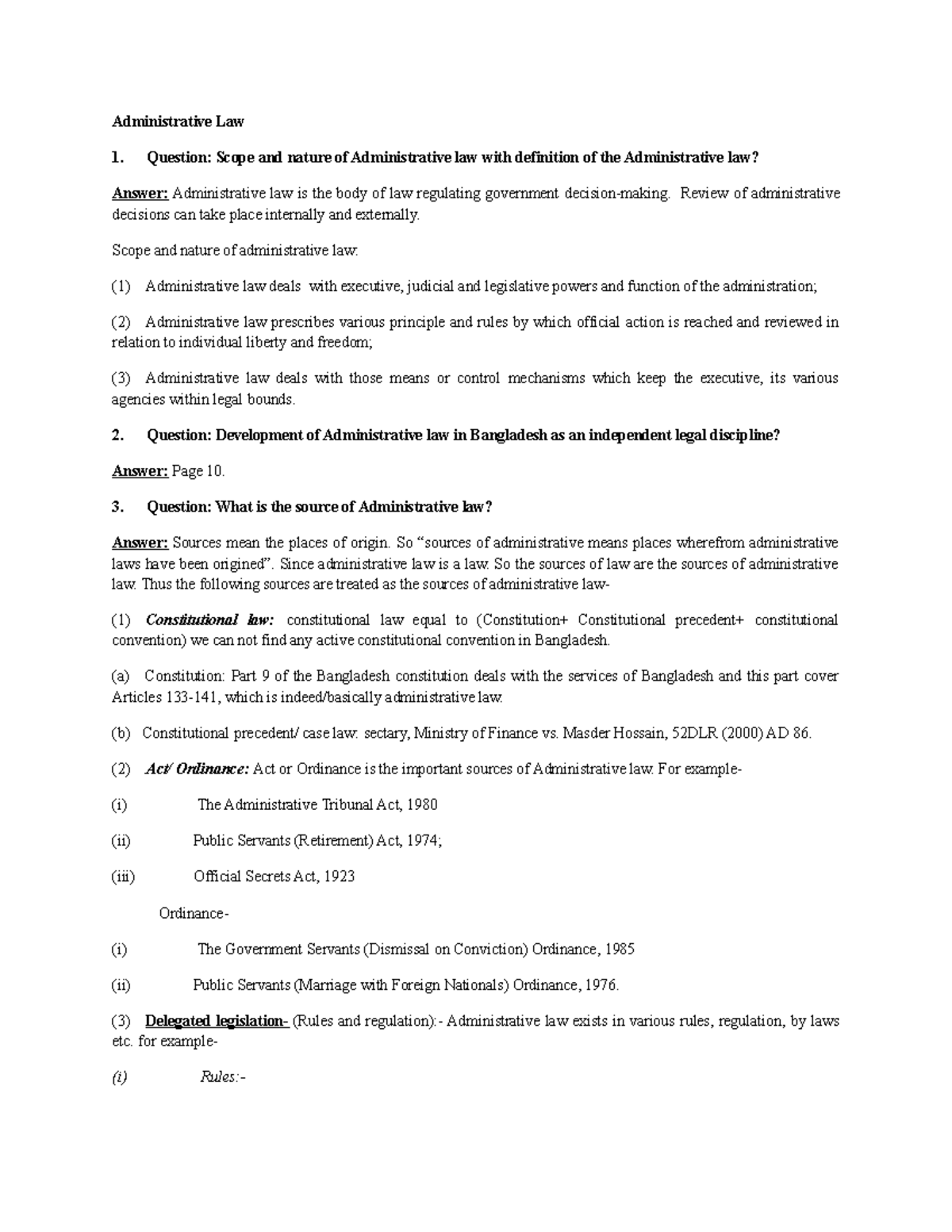 Administrative Law Q - Administrative Law 1. Question: Scope And Nature ...