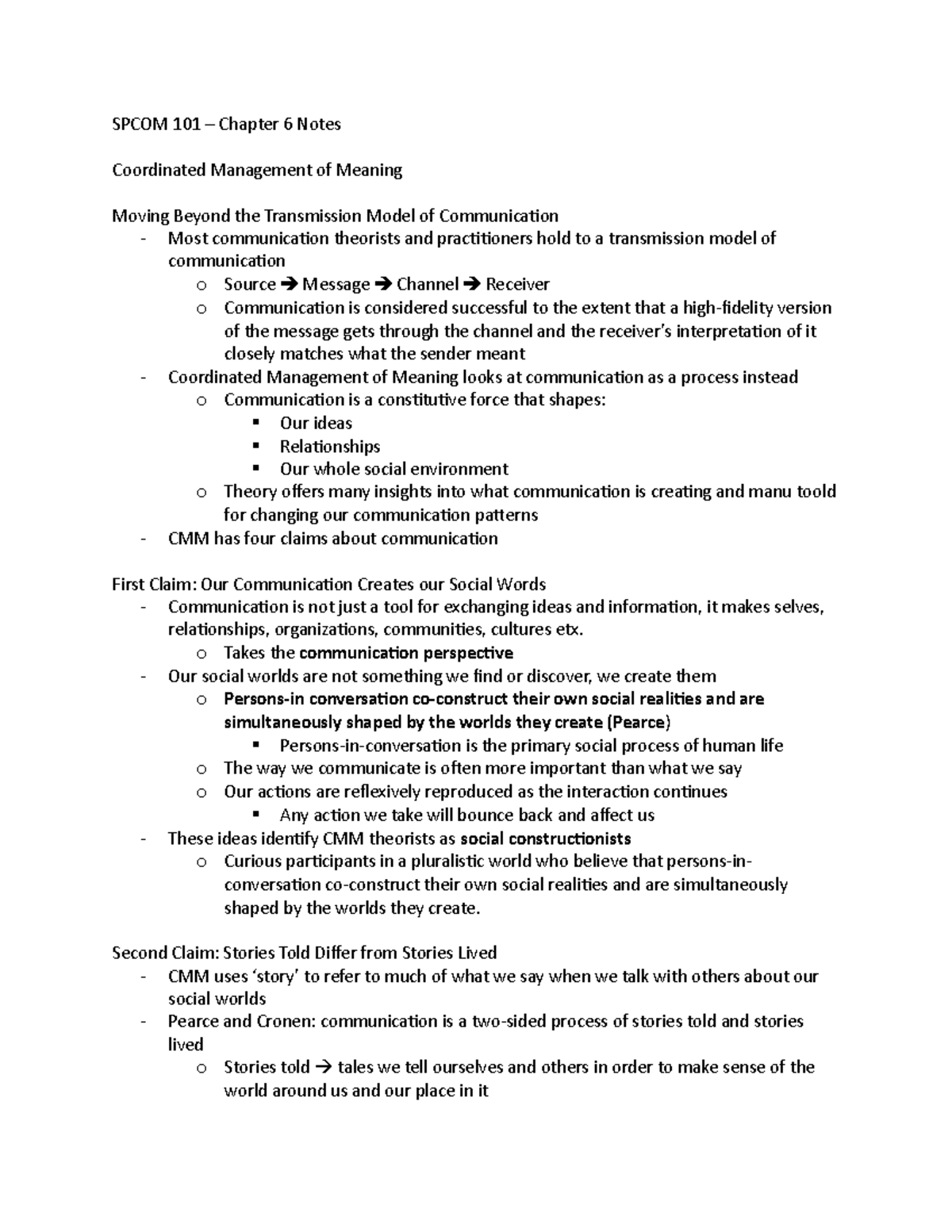 Spcom 101 - Chapter 6 Notes - Spcom 101 - UWaterloo - Studocu