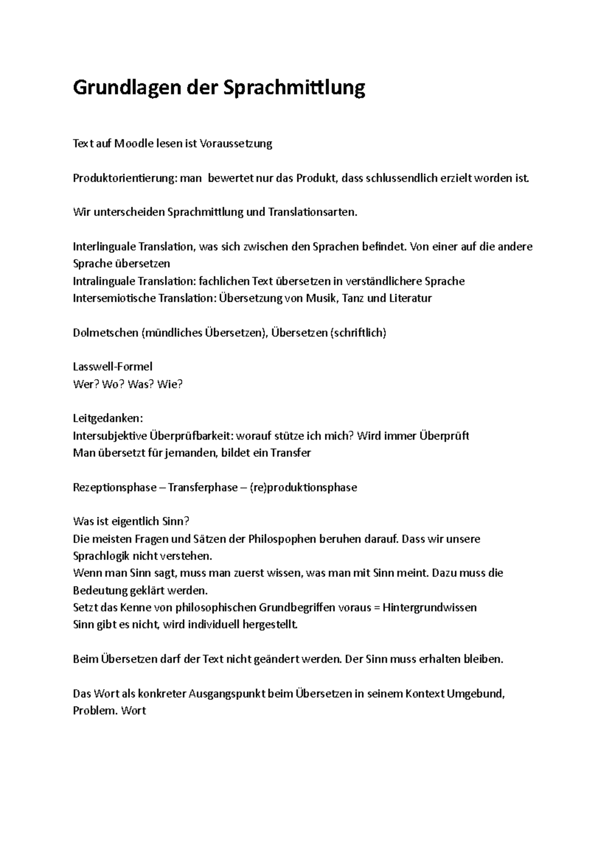 Vorlesung 1 - Grundlagen Der Sprachmittlung Text Auf Moodle Lesen Ist ...