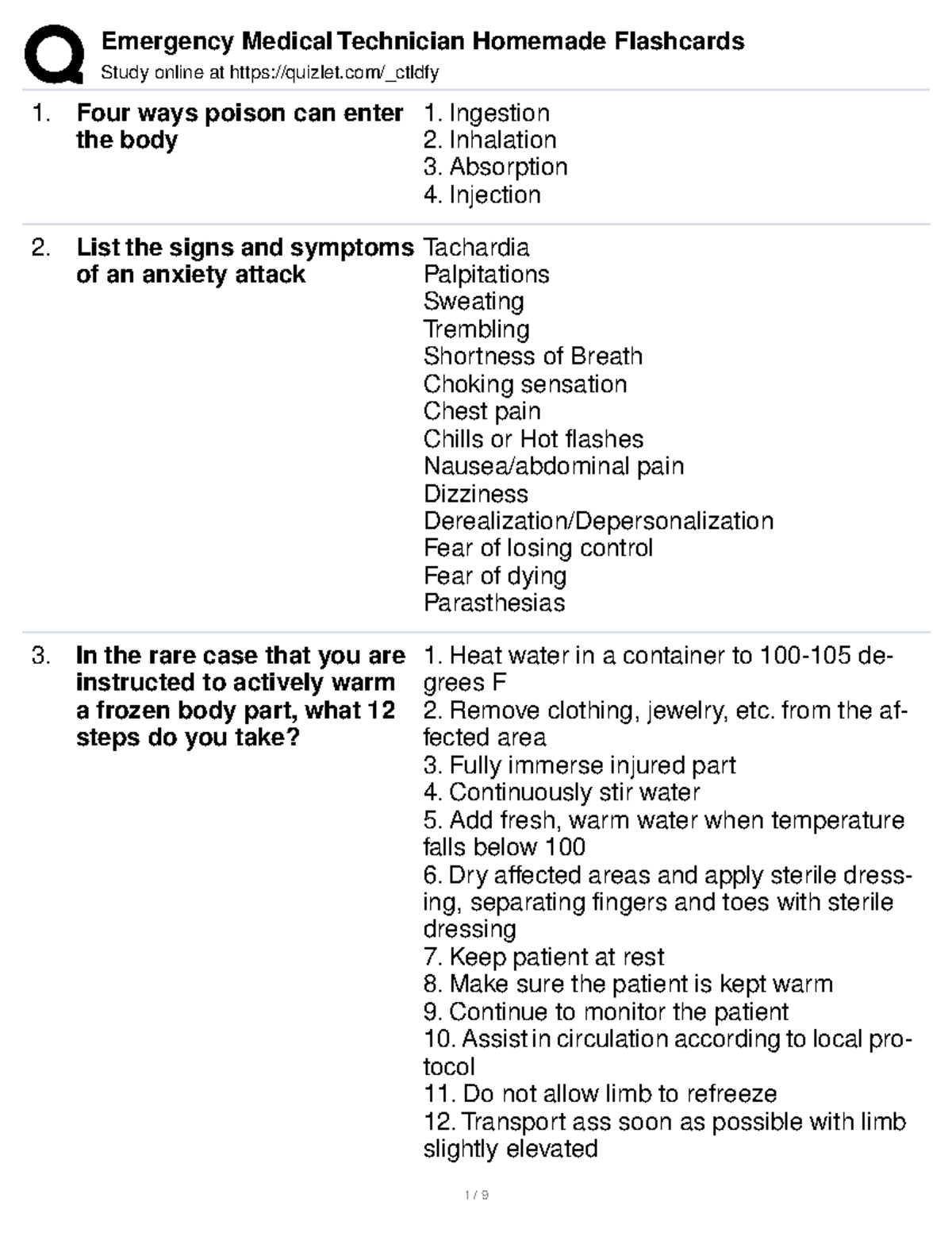 Emergency Medical Technician Homemade Flashcards Study online at