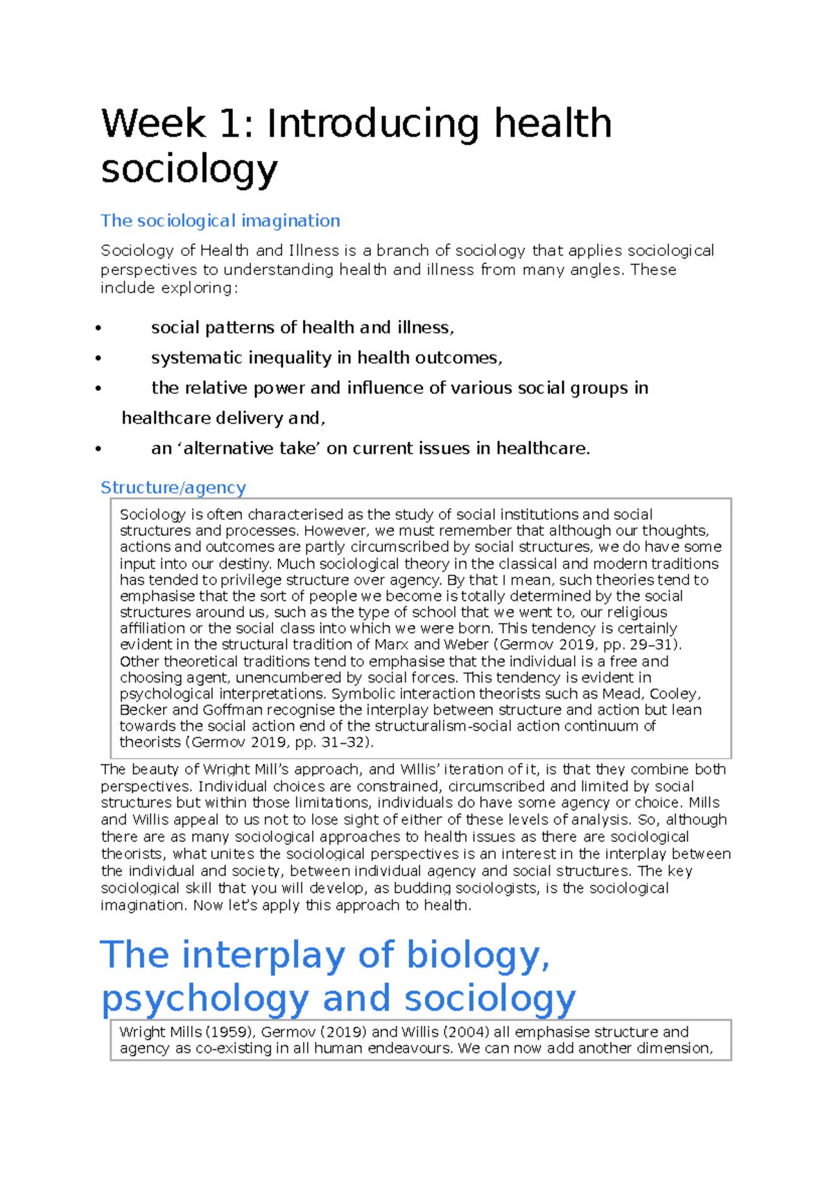 Notes - Week 1: Introducing health sociology The sociological ...
