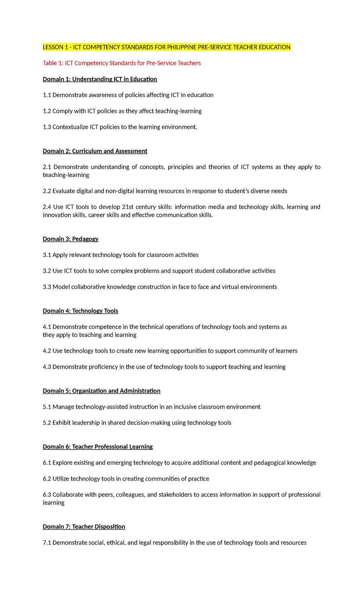 Tlear 1 Module 1 - prelim - LESSON 1 - ICT COMPETENCY STANDARDS FOR ...