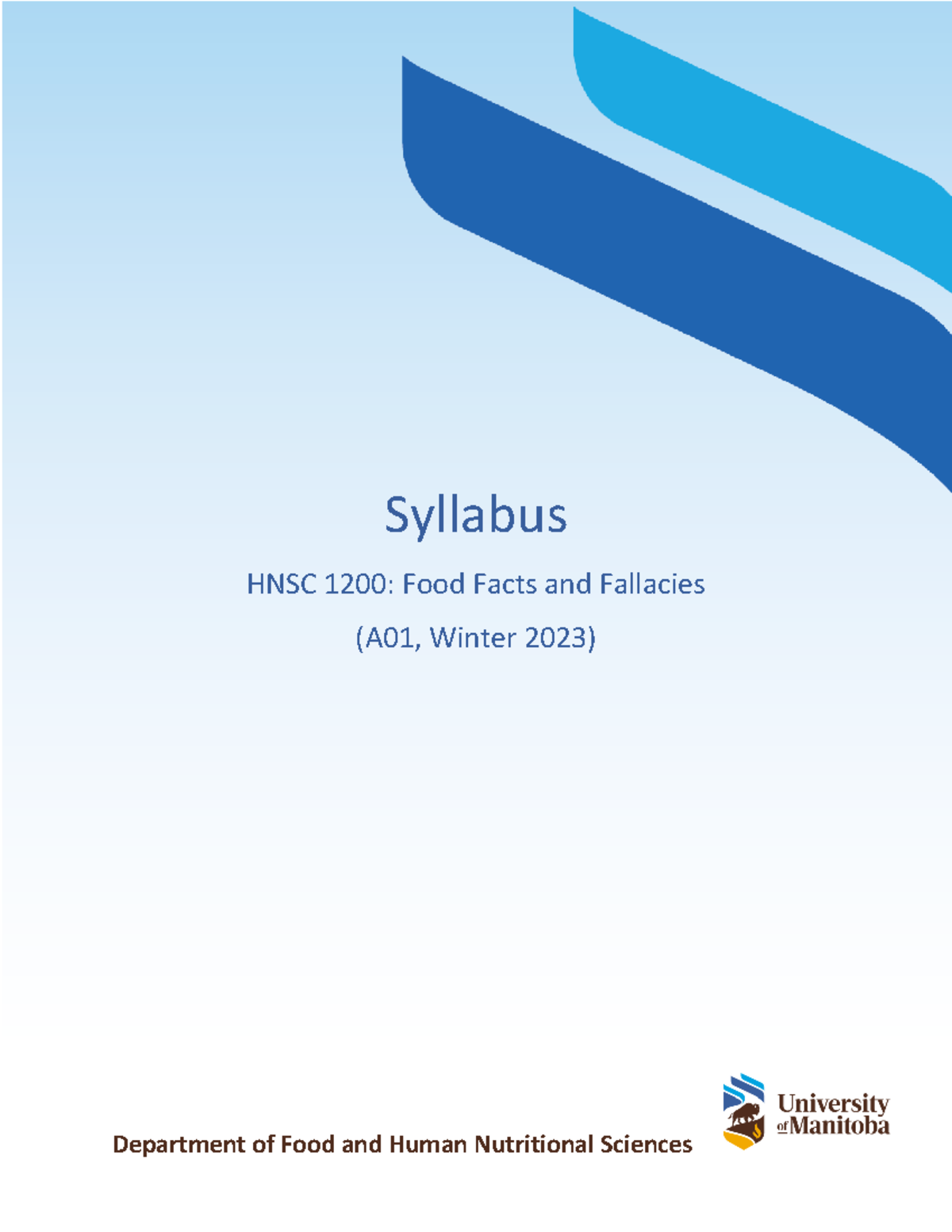 HNSC 1200 Syllabus Winter 2023 - Department Of Food And Human ...