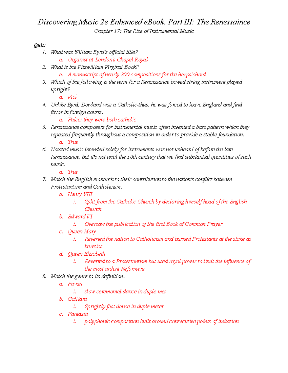 Chapter 17 The Rise of Instrumental Music Study Guide for Quiz