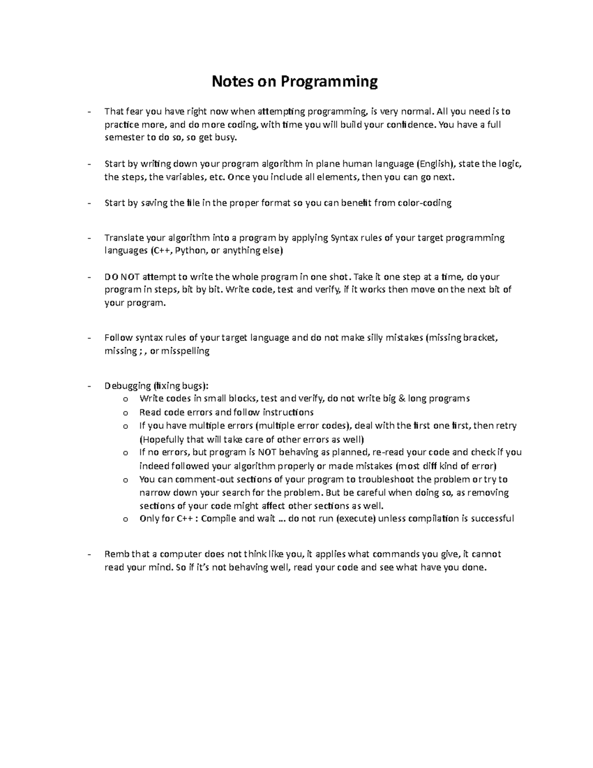 Class 2 - Notes on Programming - Notes on Programming That fear you ...