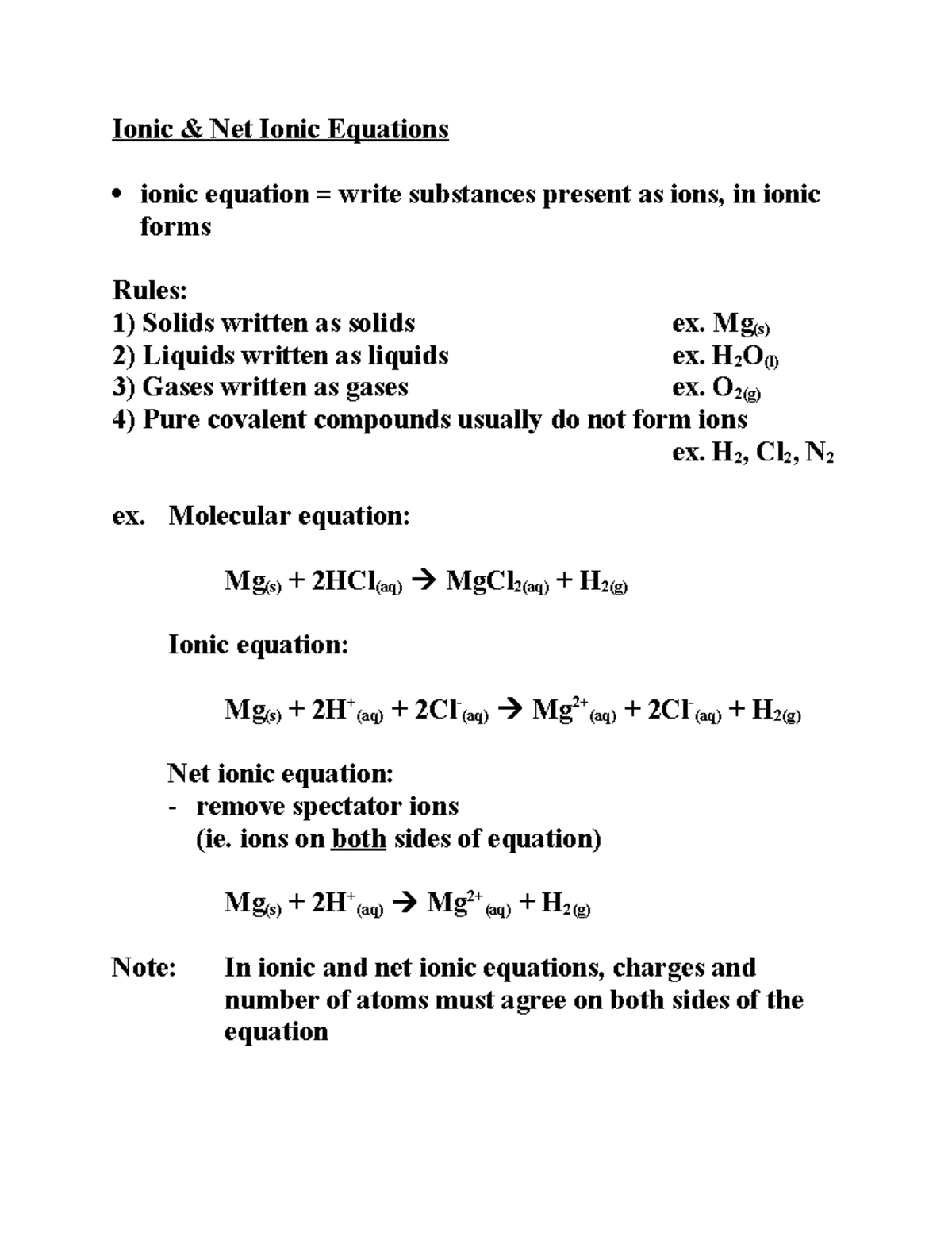 Unit 5 AcidBase Equilibrium Grade 12 Net Ionic Equations Ionic & Net Ionic Equations Studocu
