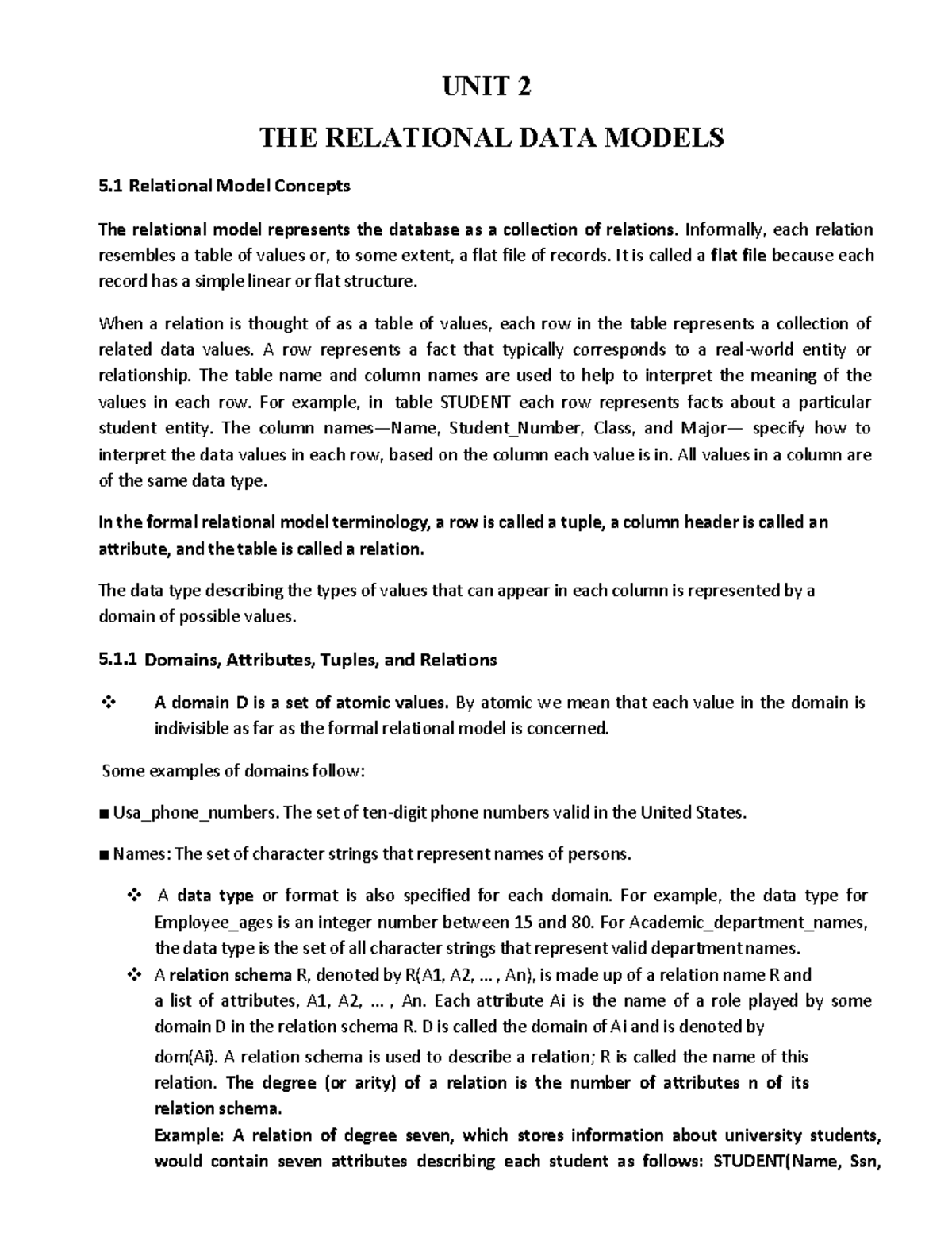 DBMS Unit 2 - Dbms Unit 2 Notes - UNIT 2 THE RELATIONAL DATA MODELS 5 ...