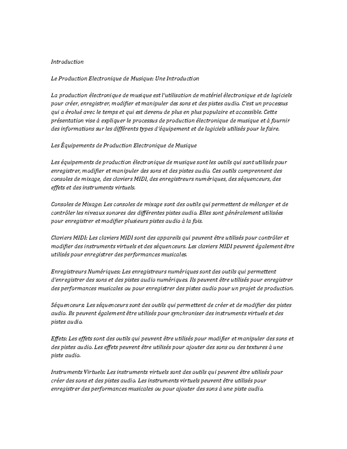 Electronic Music Production Study Notes Introduction Le Production