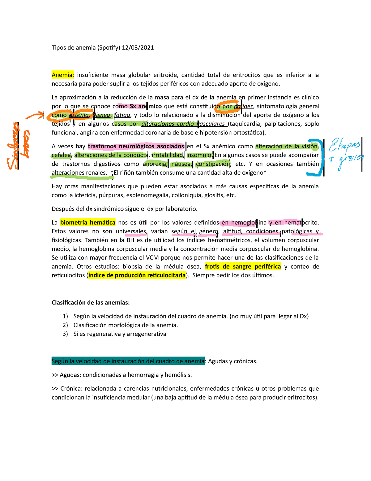 Tipos de anemia (Apuntes de clase) - Tipos de anemia (Spotify) 12/03 ...