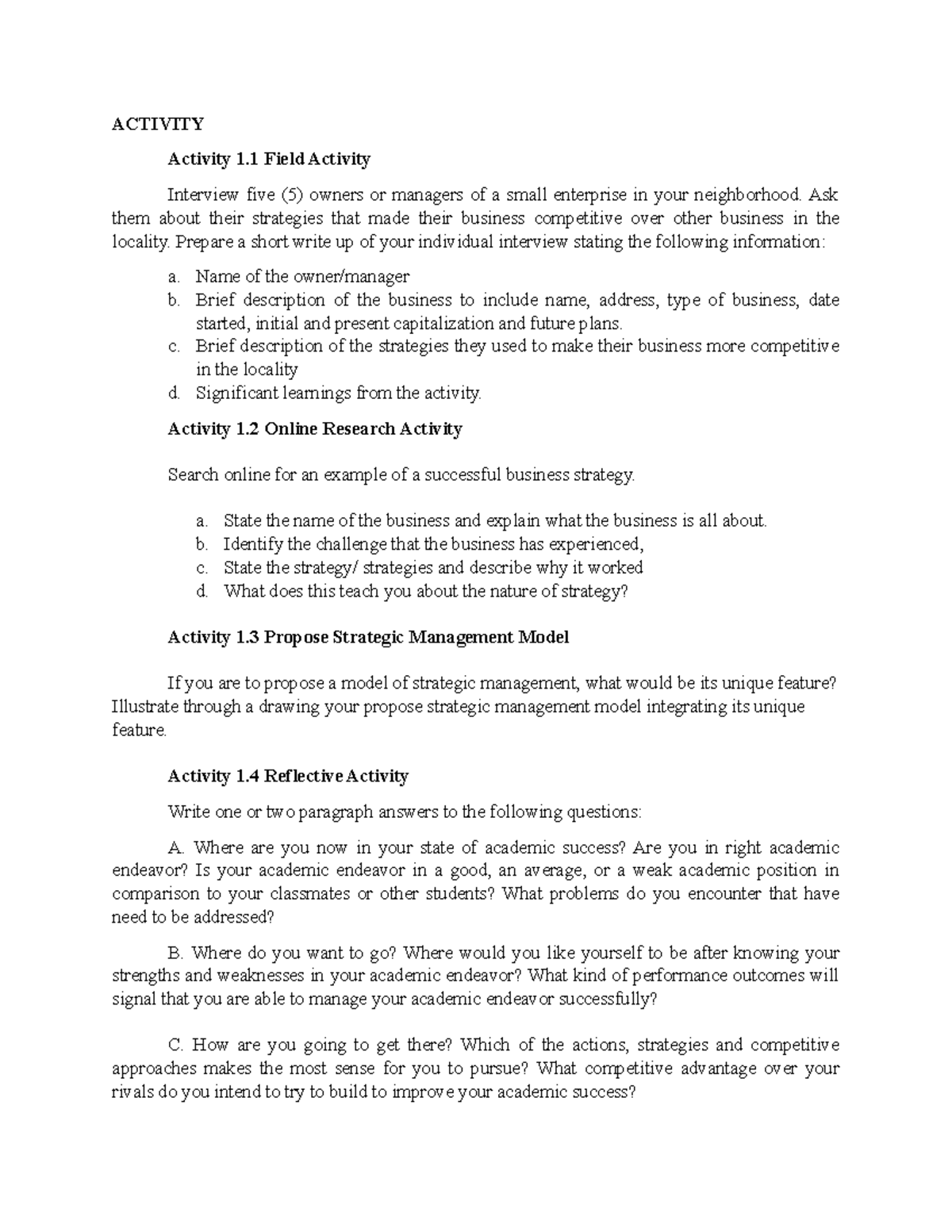 Unit 1 Activity - 123 - ACTIVITY Activity 1 Field Activity Interview ...