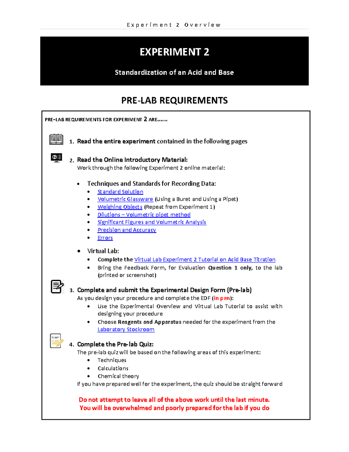 Experiment 2 Overview 2022W EXPERIMENT 2 Standardization of an Acid