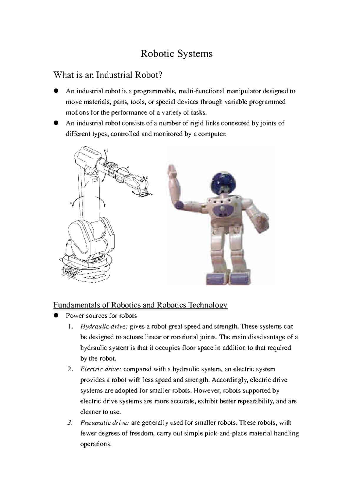 Attachment-1 - note for robotics - Robotic Systems What is an ...