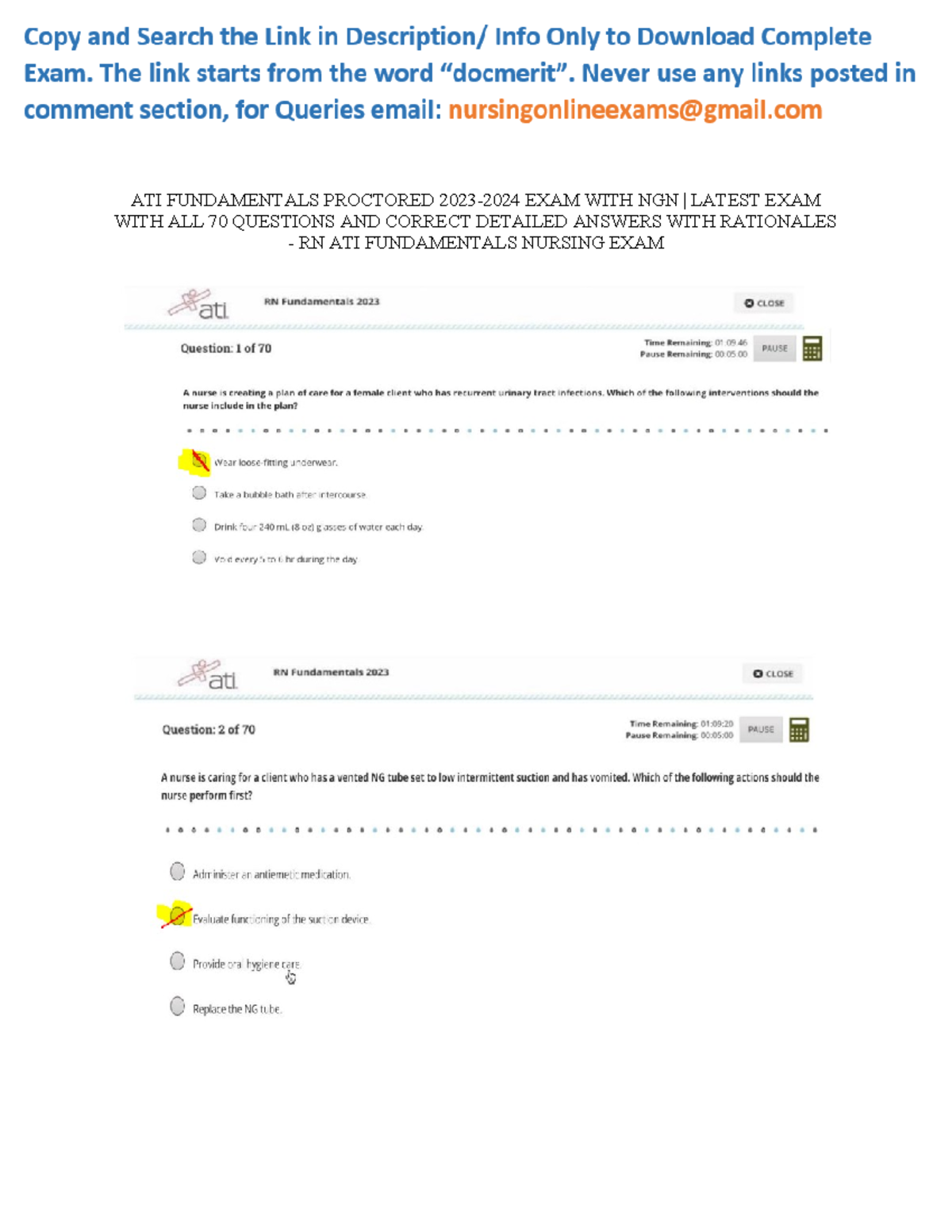 ATI Fundamentals Proctored 2023-2024 EXAM WITH NGN Latest EXAM WITH ALL ...